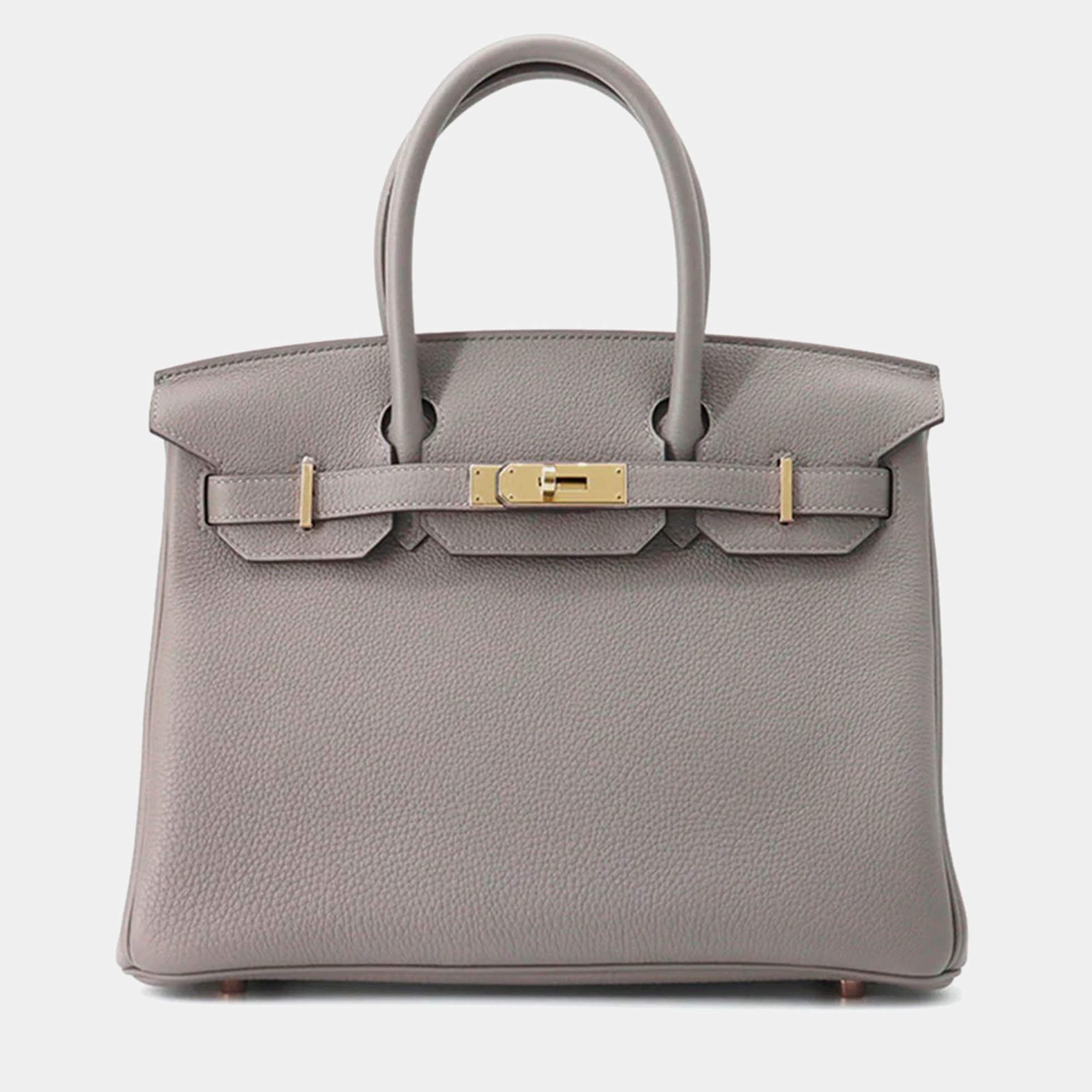 Pre Owned Hermes Birkin 30 Gris Meyer Togo Leather Handbag