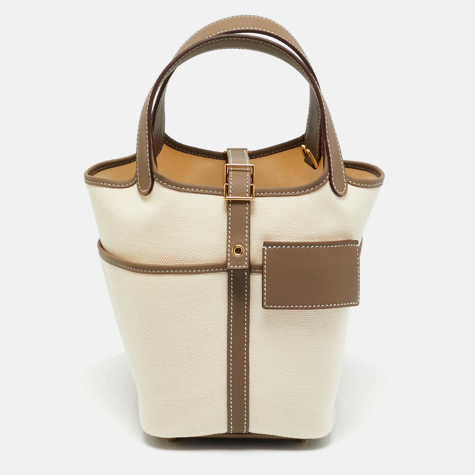 Pre Owned Hermès Ecro/Etoupe Toile and and Swift Leather Cargo Picotin Lock 18 Bag