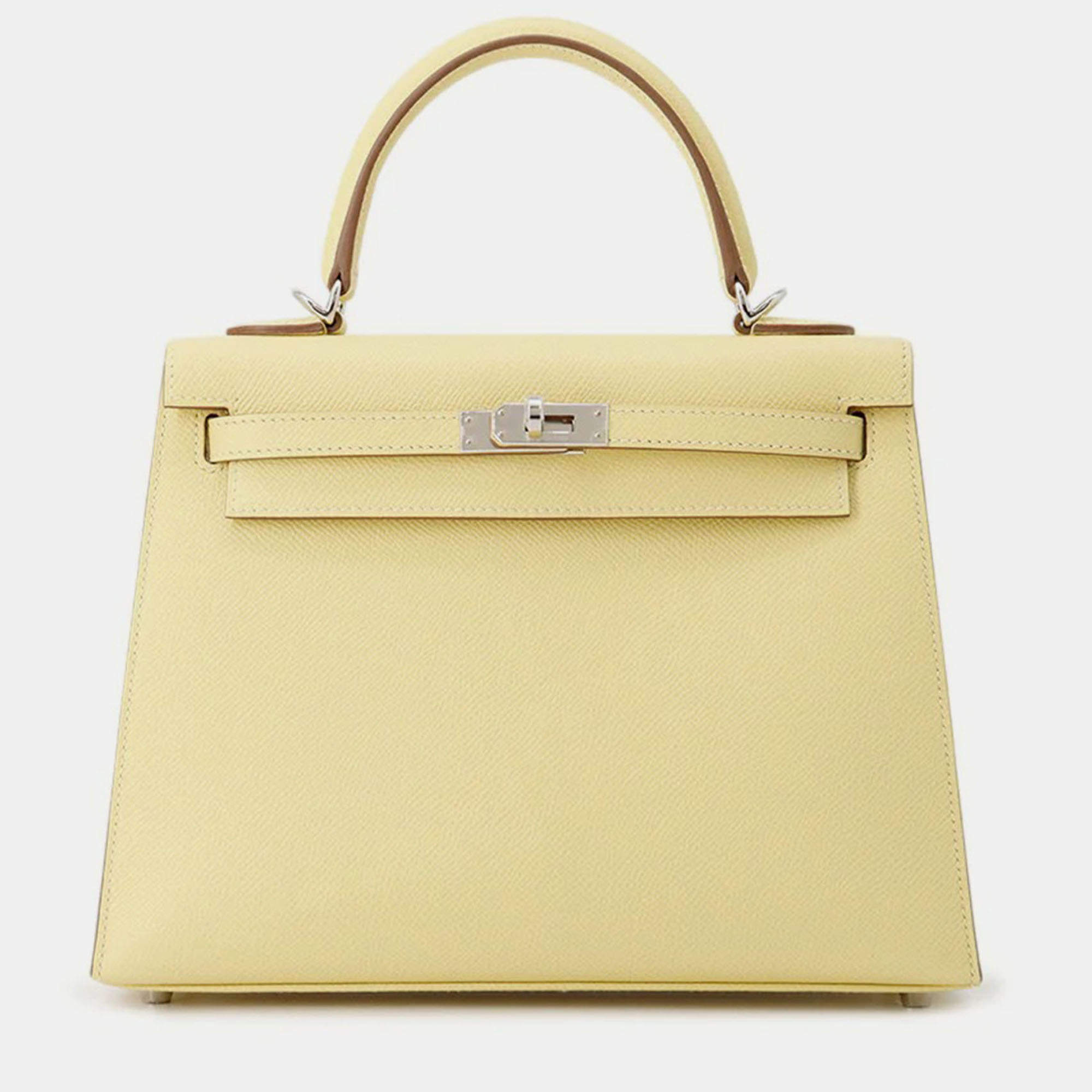 Pre Owned Hermes Kelly Sellier Jaune Poussin Epsom Size 25