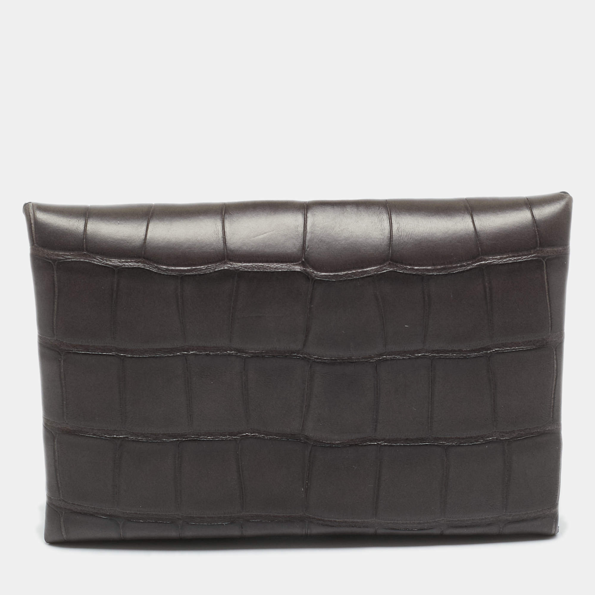 Pre Owned Hermès Graphite Matte Alligator Calvi Card Holder