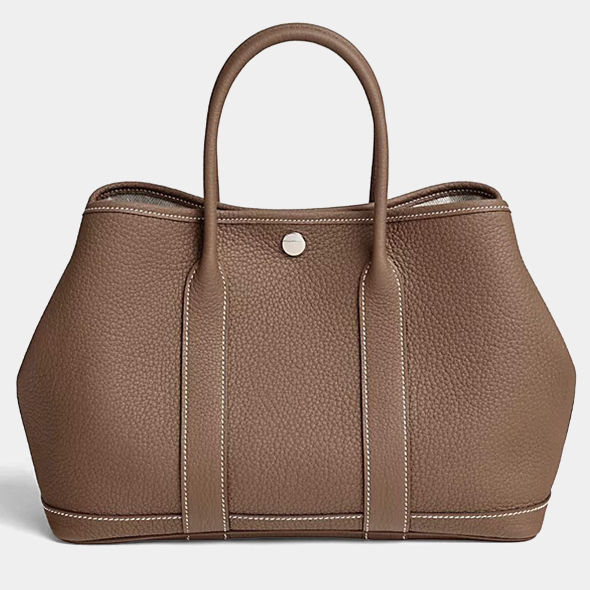 Pre Owned Hermes Garden Party 30 Etoupe Calfskin Handbag