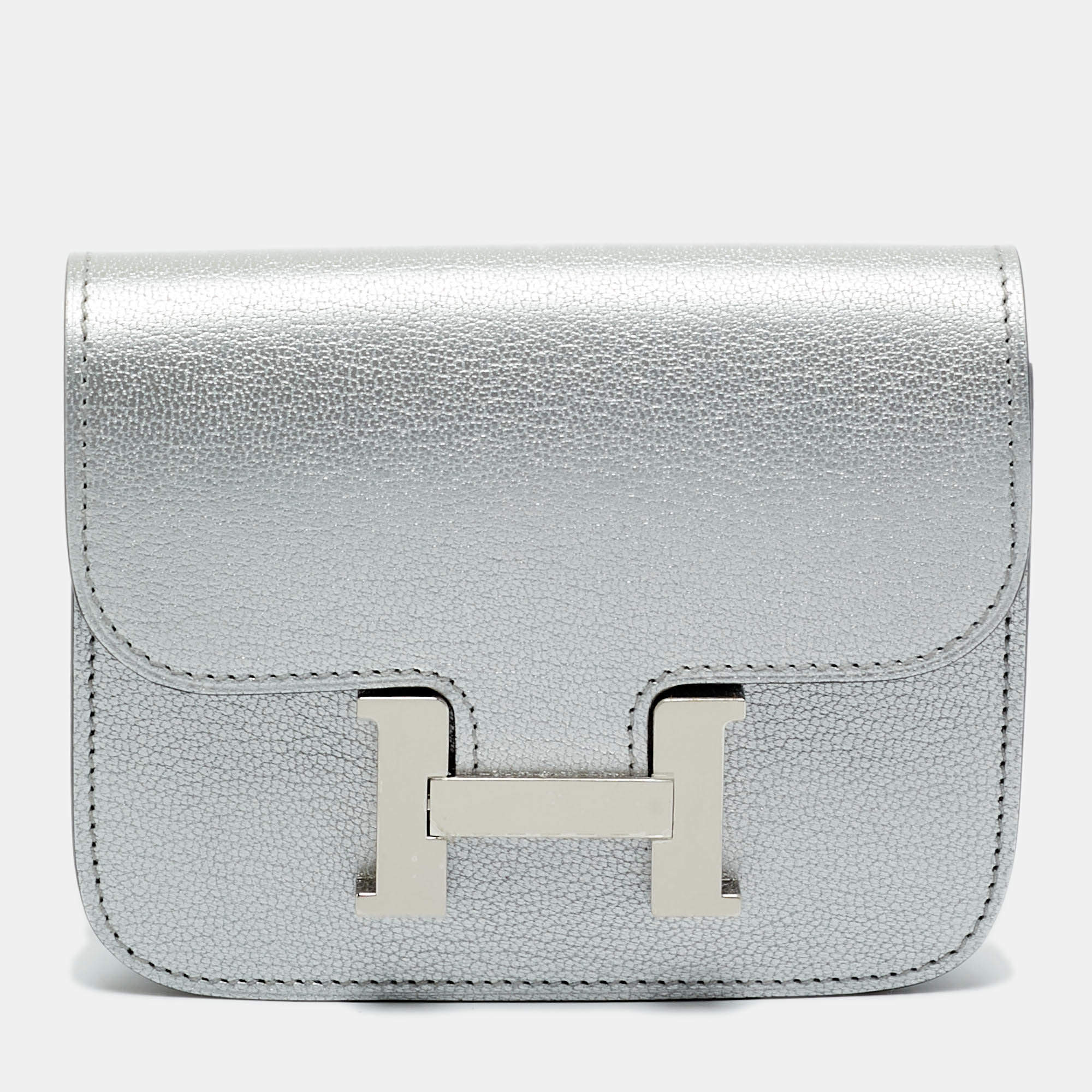 Pre Owned Hermès Argent Chevre Chamkilight Leather Constance Slim Wallet