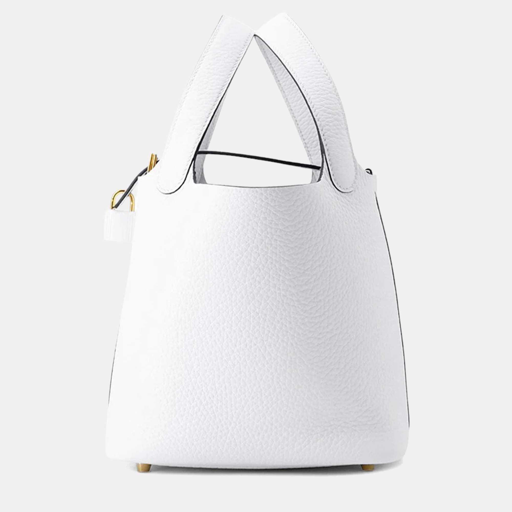 Pre Owned Hermes Picotin Lock 18  New White Taurillon Clemence Bag 