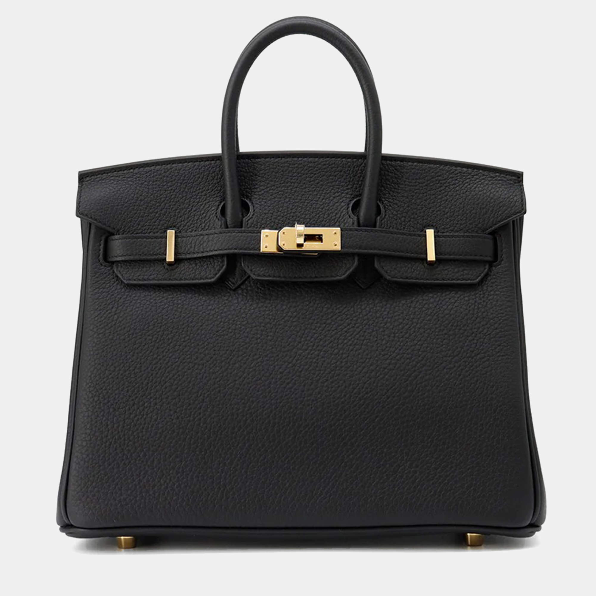 Pre Owned Hermes Birkin Size 25 Black Togo Leather Bag 