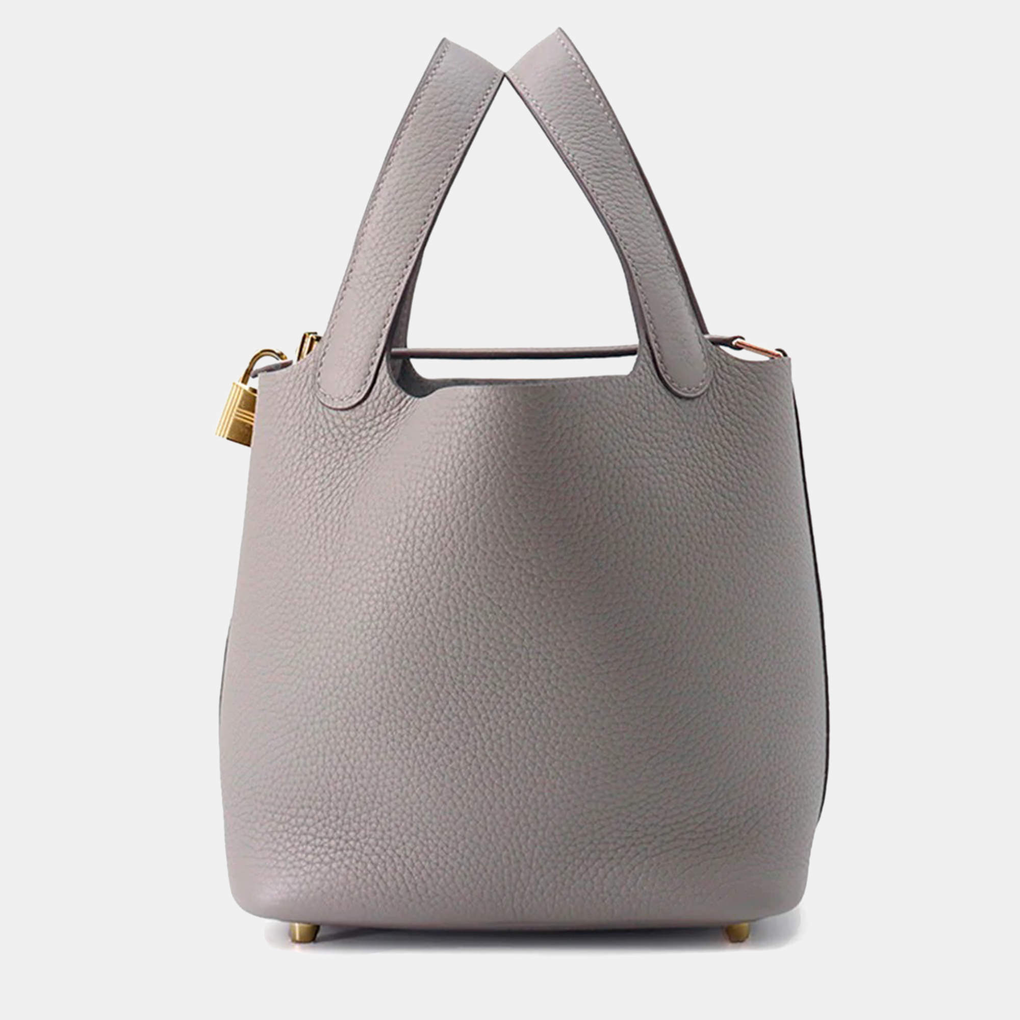 Pre Owned Hermes Picotin Lock 18 Gris Meyer Taurillon Clemence Bag 