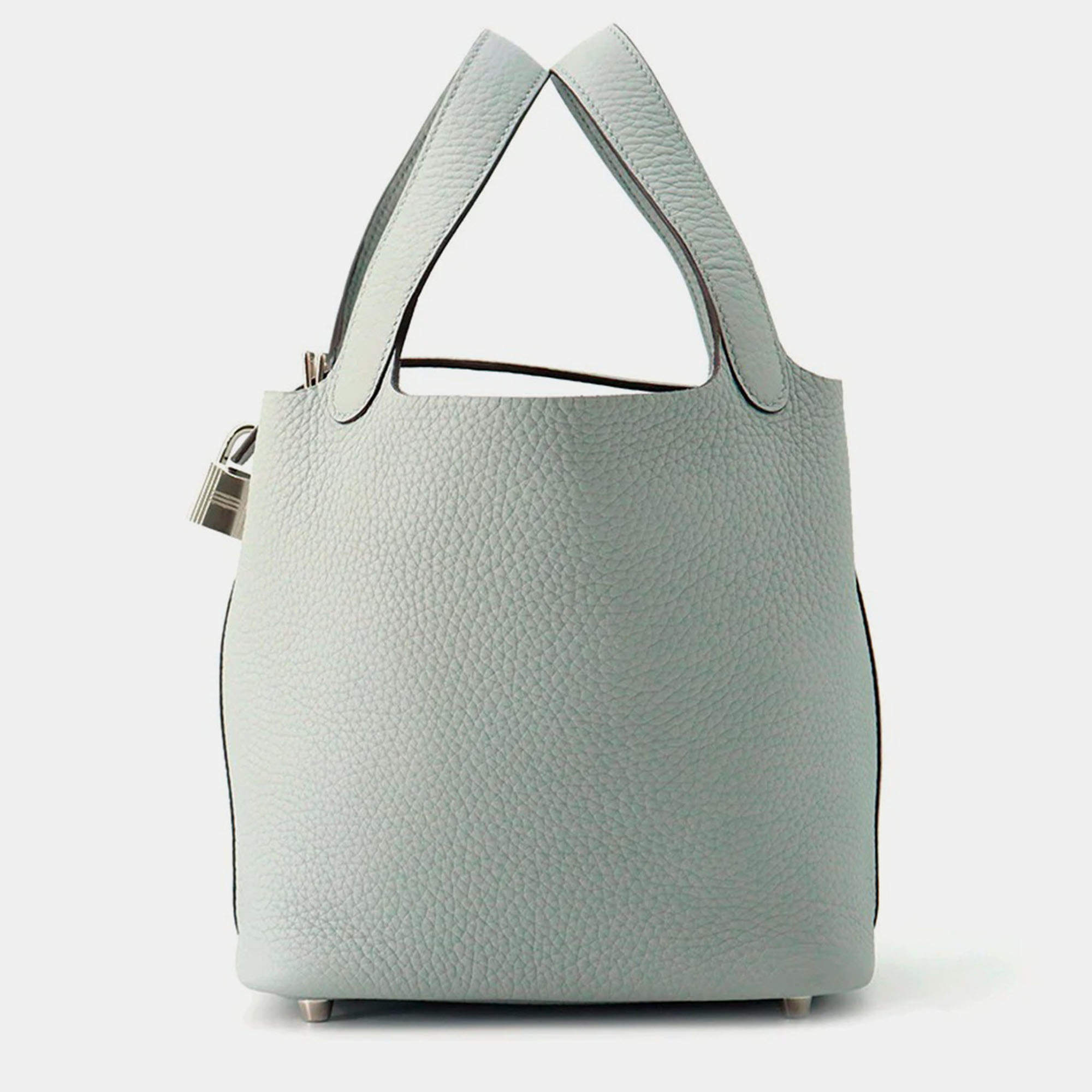Pre Owned Hermes Picotin Lock Blue Pale Taurillon Clemence PM