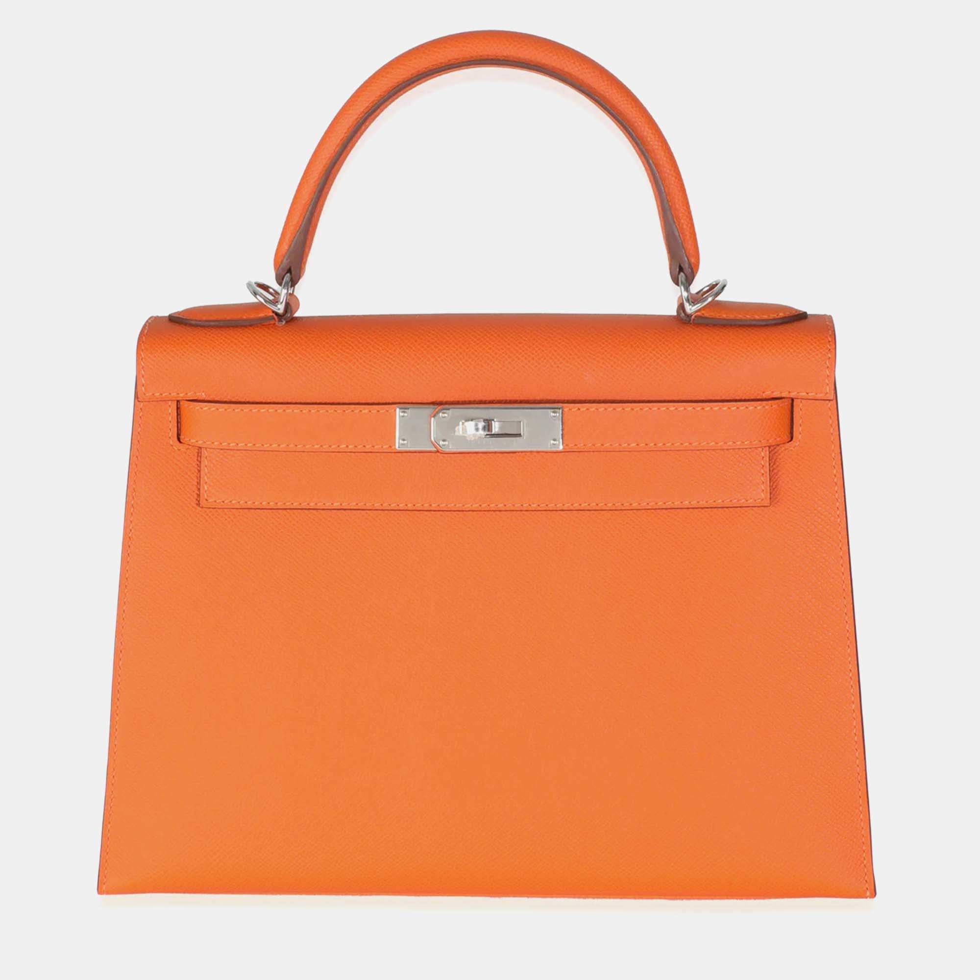 Pre Owned Hermes Sellier Kelly 28  Orange Epsom Bag