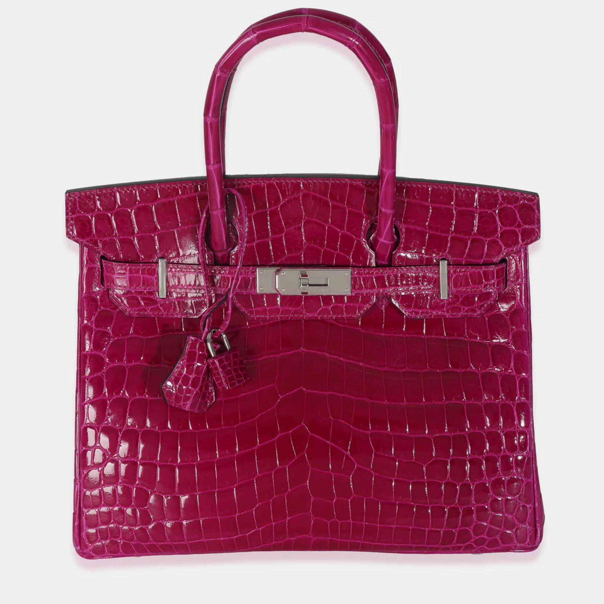 Pre Owned Hermes Birkin 30 Rose Pourpre Shiny Niloticus Bag  