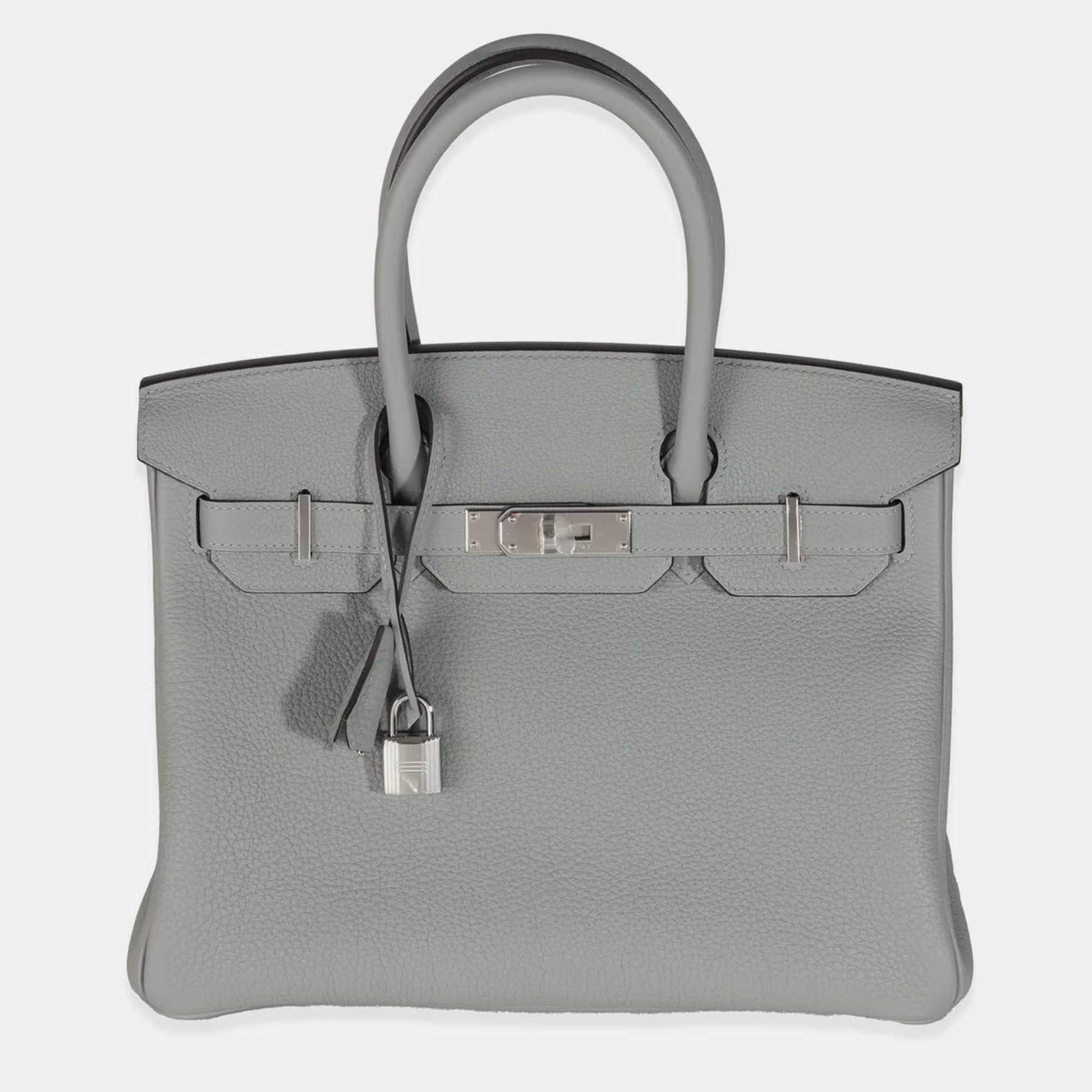 Pre Owned Hermes Birkin 30 Gris Meyer Togo Leather Bag 