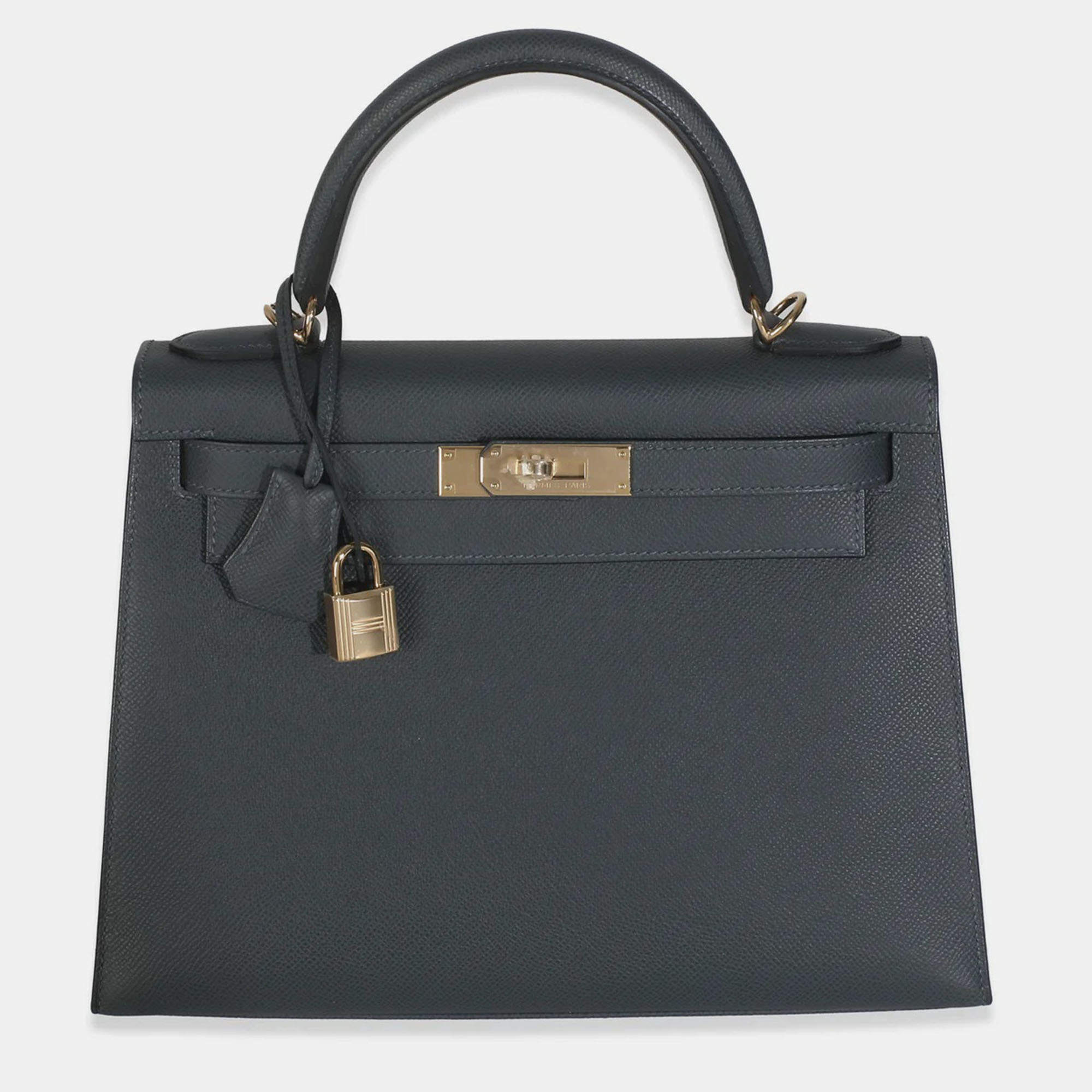 Pre Owned Hermes Sellier Kelly 28 Gris Misty Epsom Bag