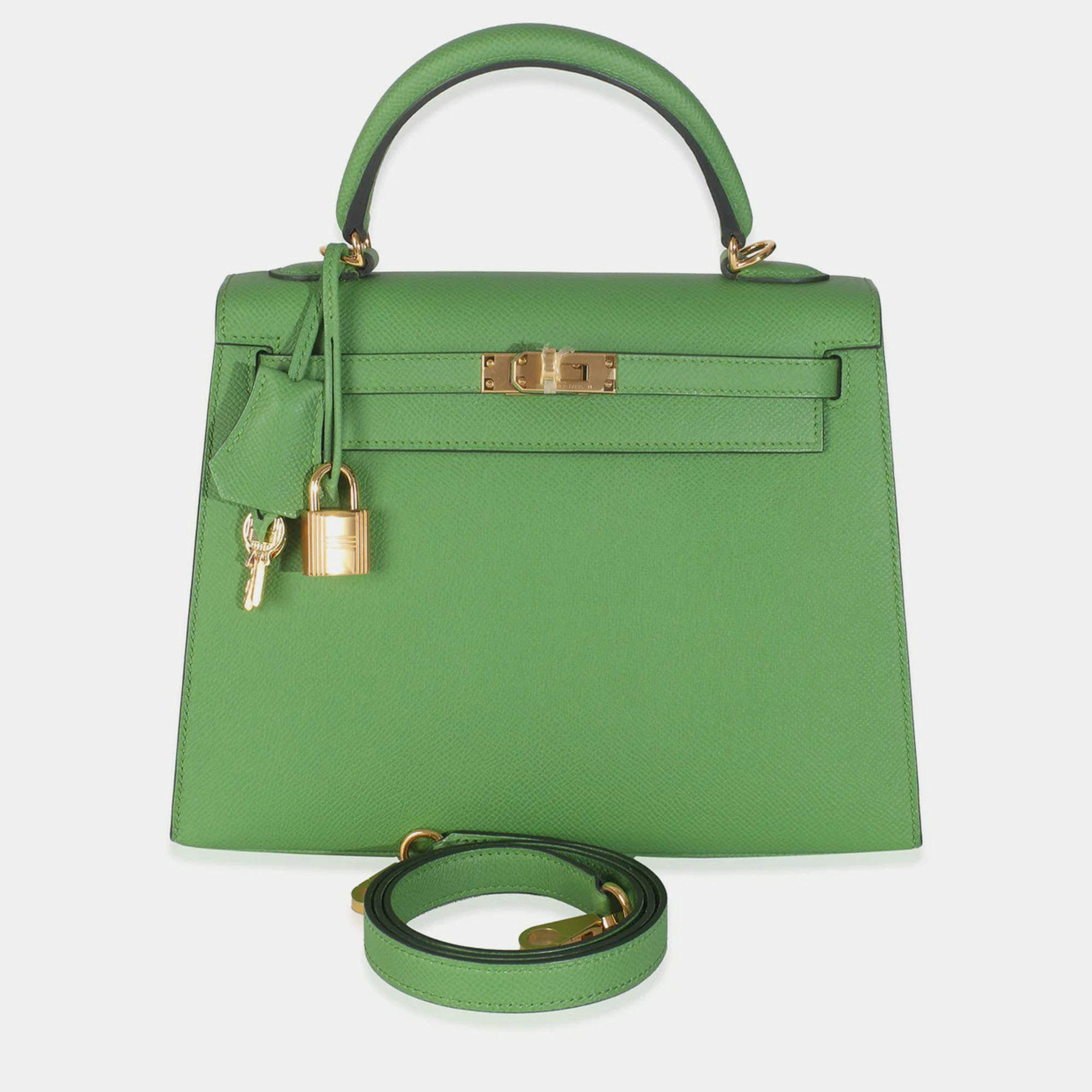 Pre Owned Hermes  Sellier Kelly 25 Vert Yucca Epsom Bag