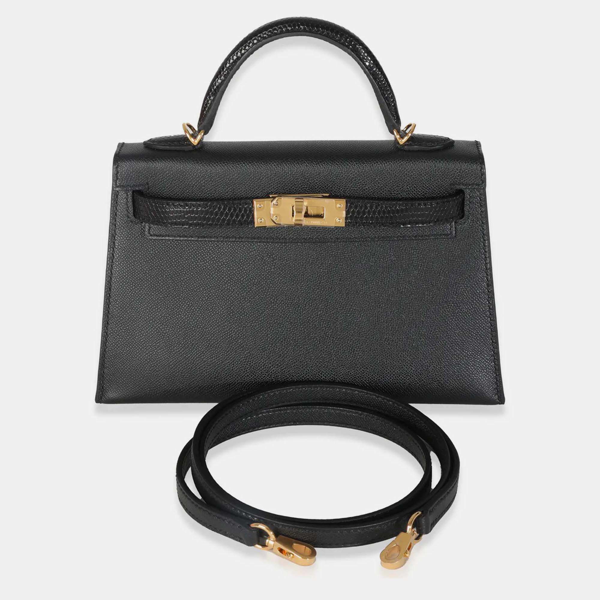 Pre Owned Hermes Mini Kelly 20 II  Black Madame Lizard Touch Bag