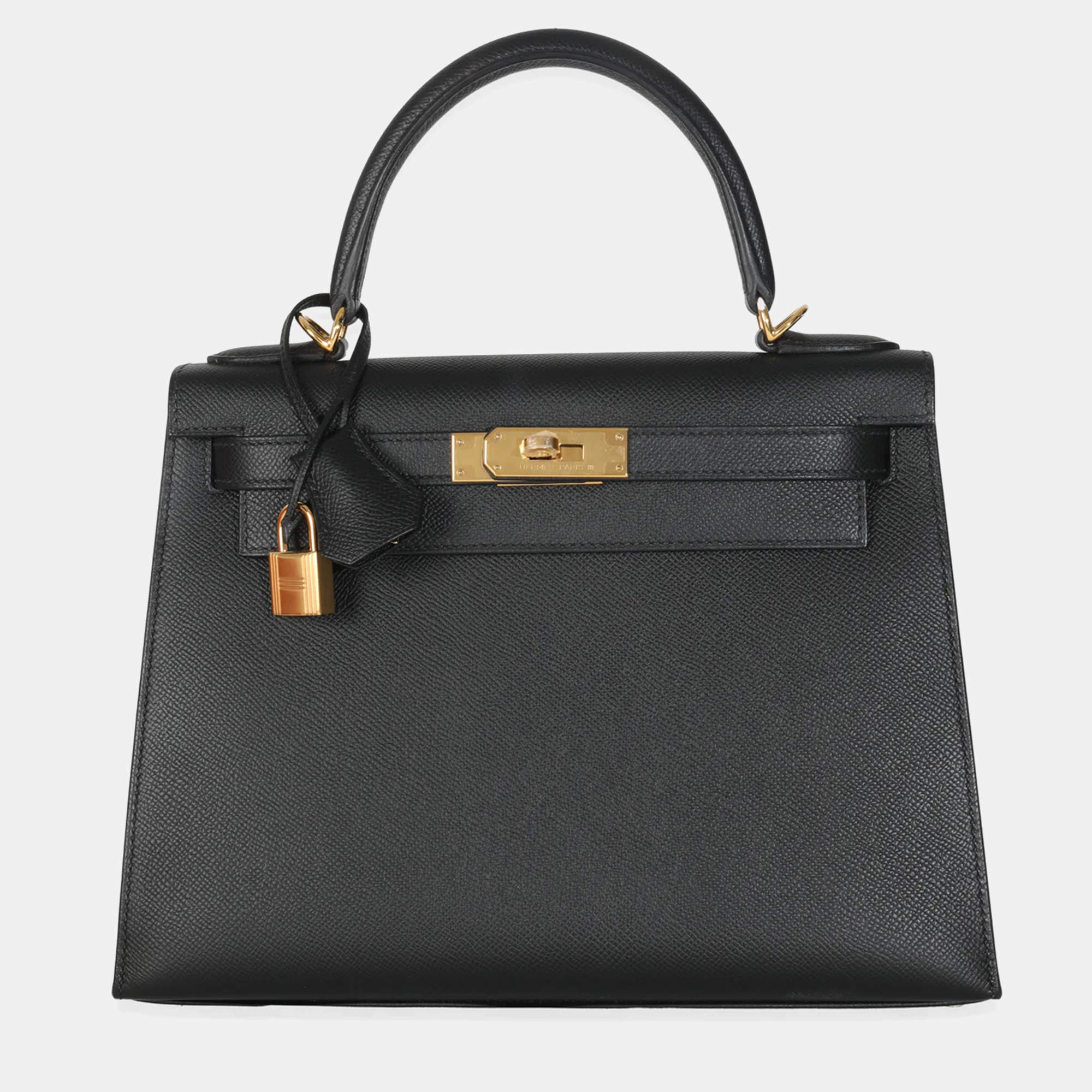 Pre Owned Hermes Sellier Kelly 28  Black Epsom Bag