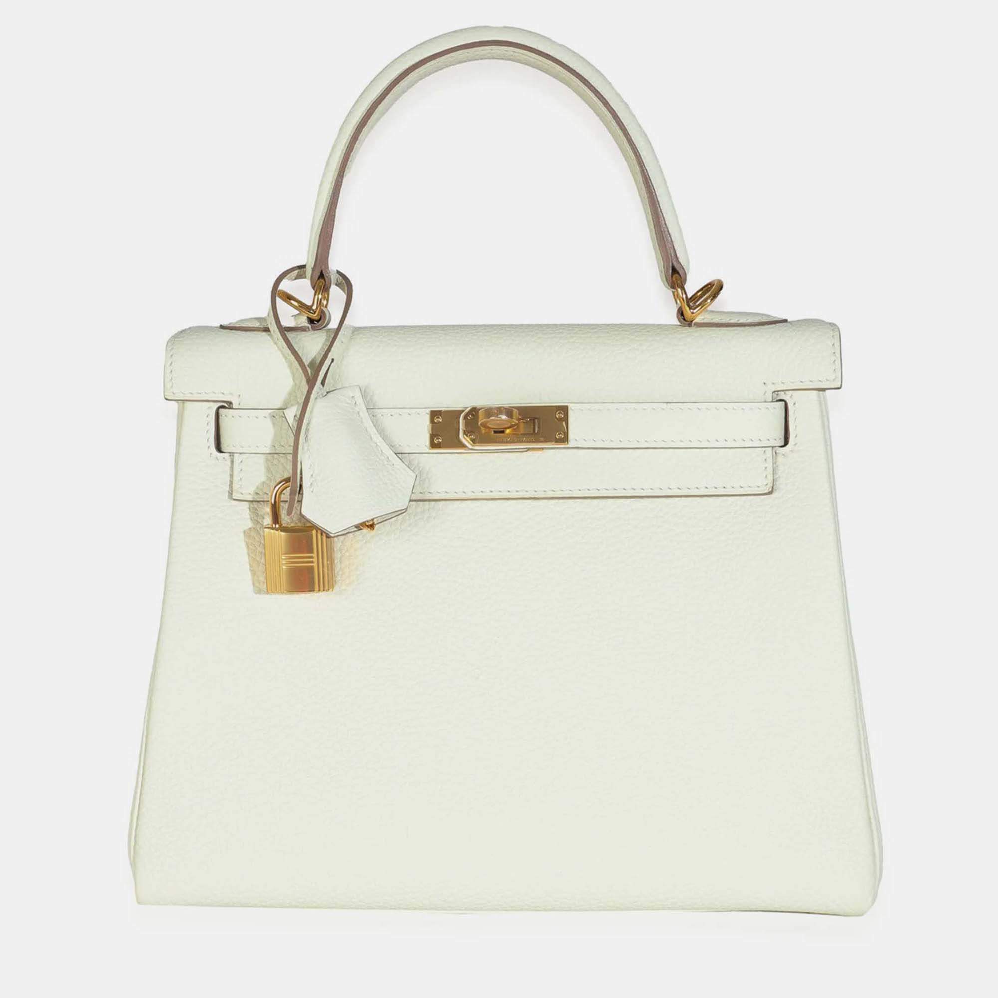 Pre Owned Hermes  Kelly 25  Mushroom Togo Retourne Bag