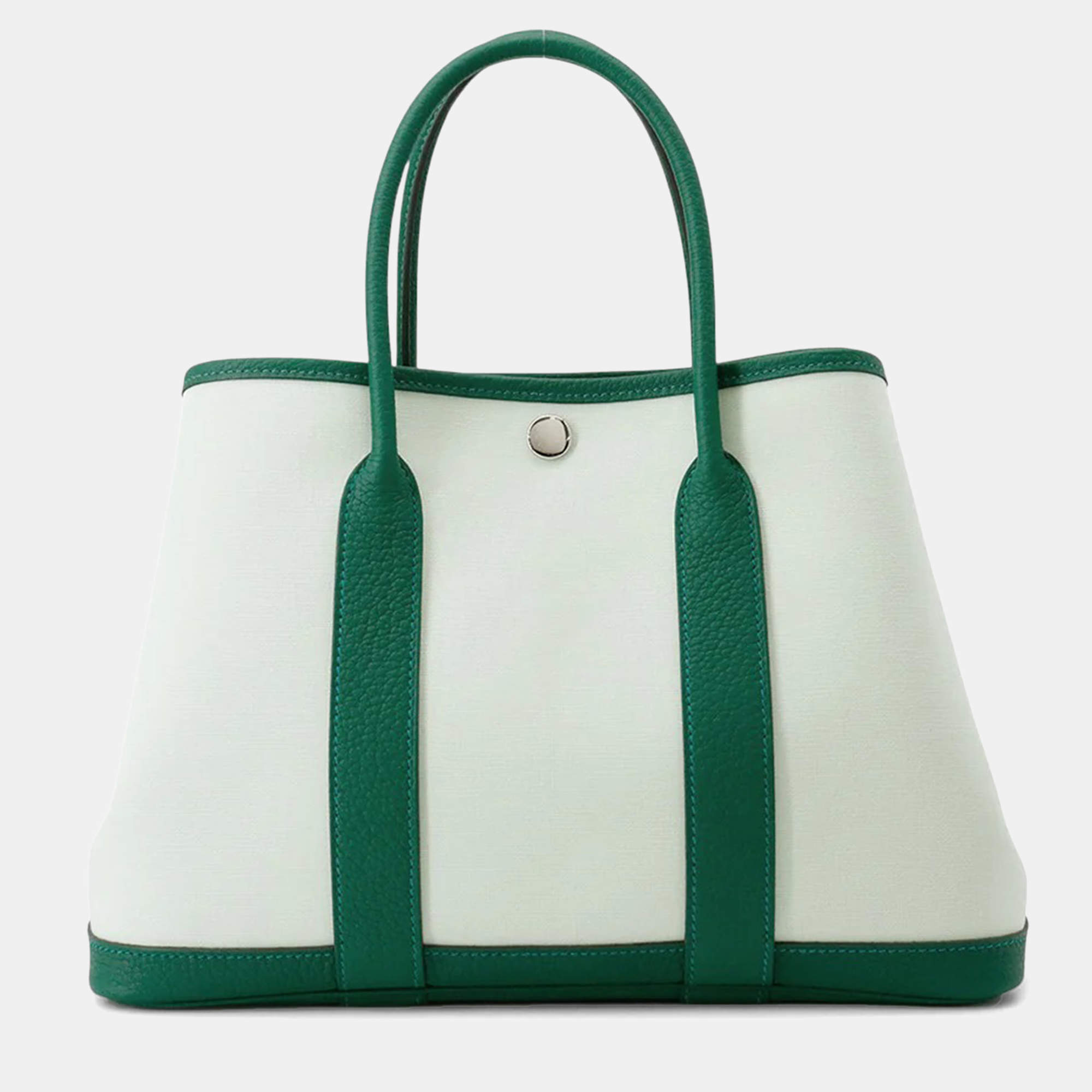 Pre Owned Hermes Garden Party Vertpeppermint/Vertmoyen Toile Military Negonda Leather TPM
