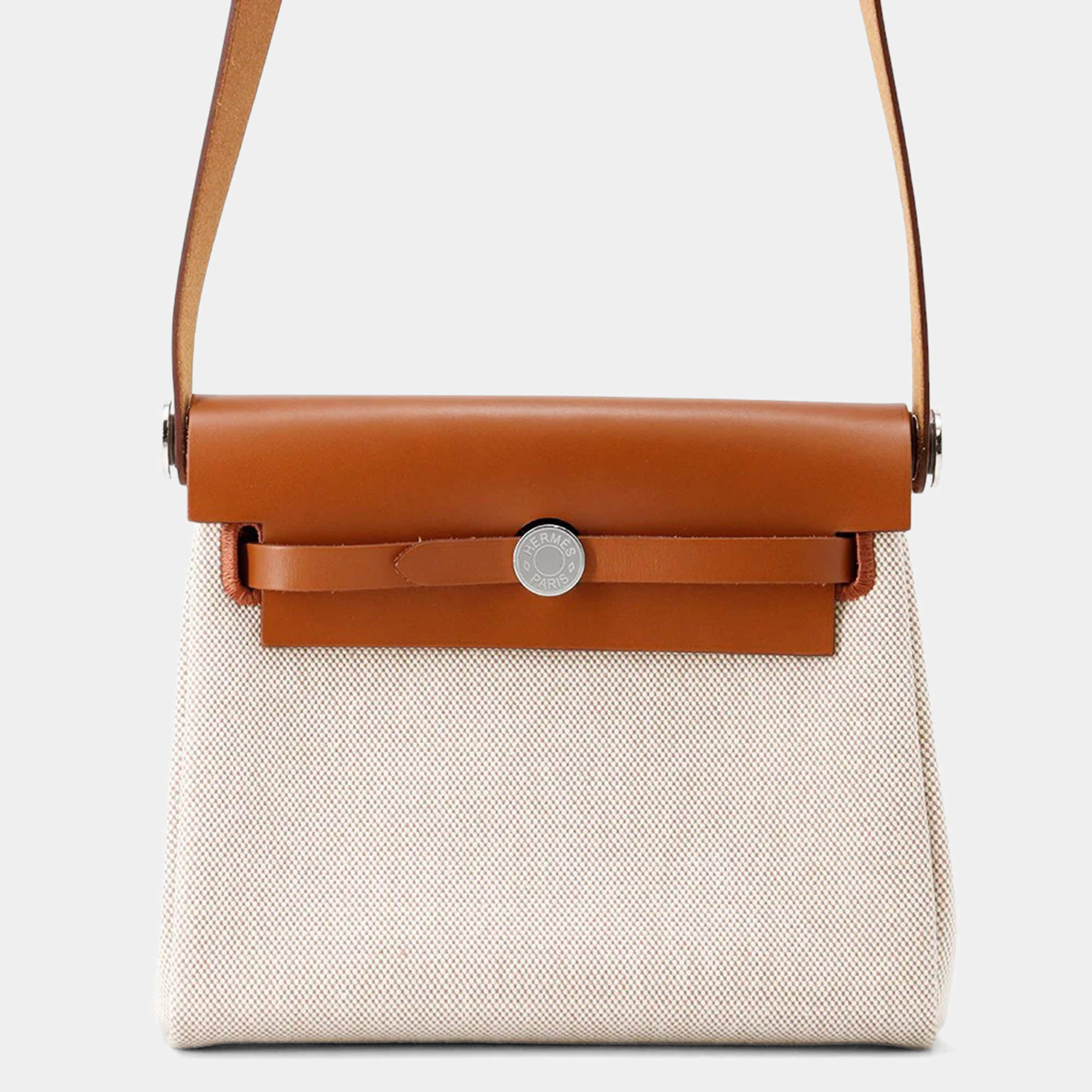 Pre Owned Hermes Herbag Zip Fauve Toile H Vache Hunter Leather Mini