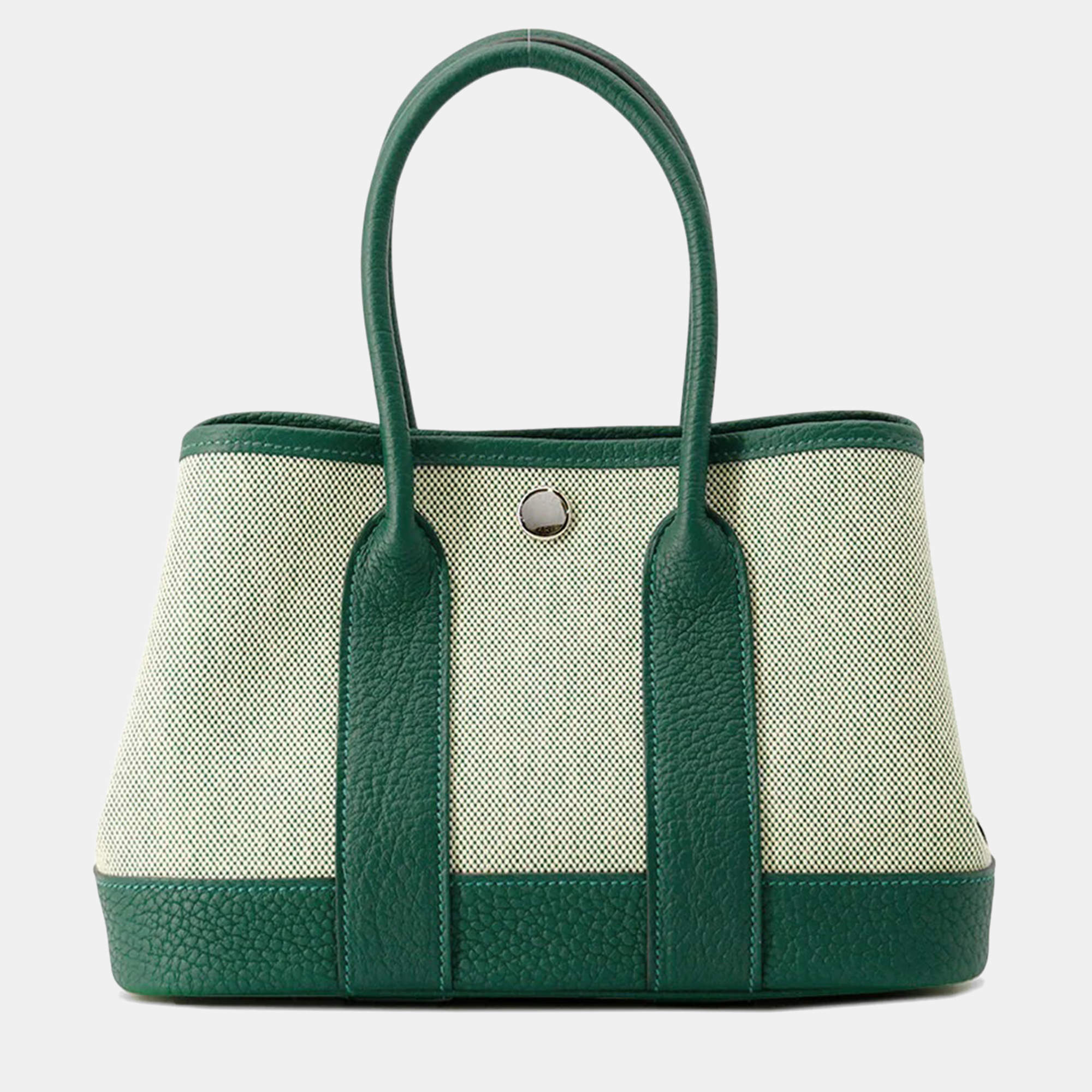 Pre Owned Hermes Neo Garden Ecru/Vert Moyen Negonda Leather Toile H Size 23