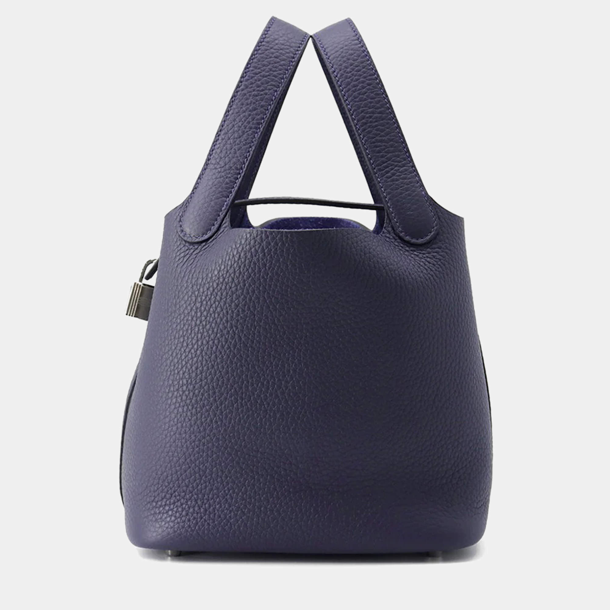 Pre Owned Hermes Picotin Loc 18 k Blue Nuit Taurillon Clemence Bag