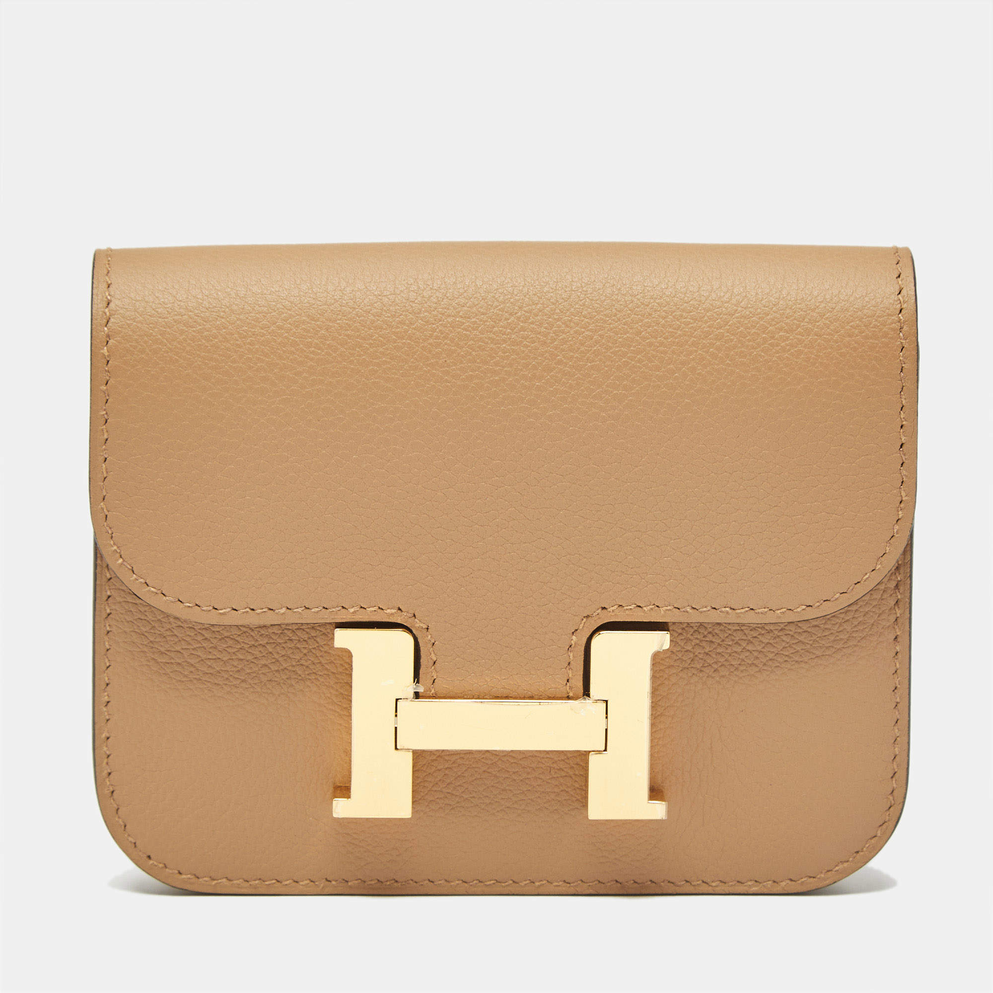 Pre Owned Hermès Chai/Lime Evercolor Leather Constance Slim Wallet