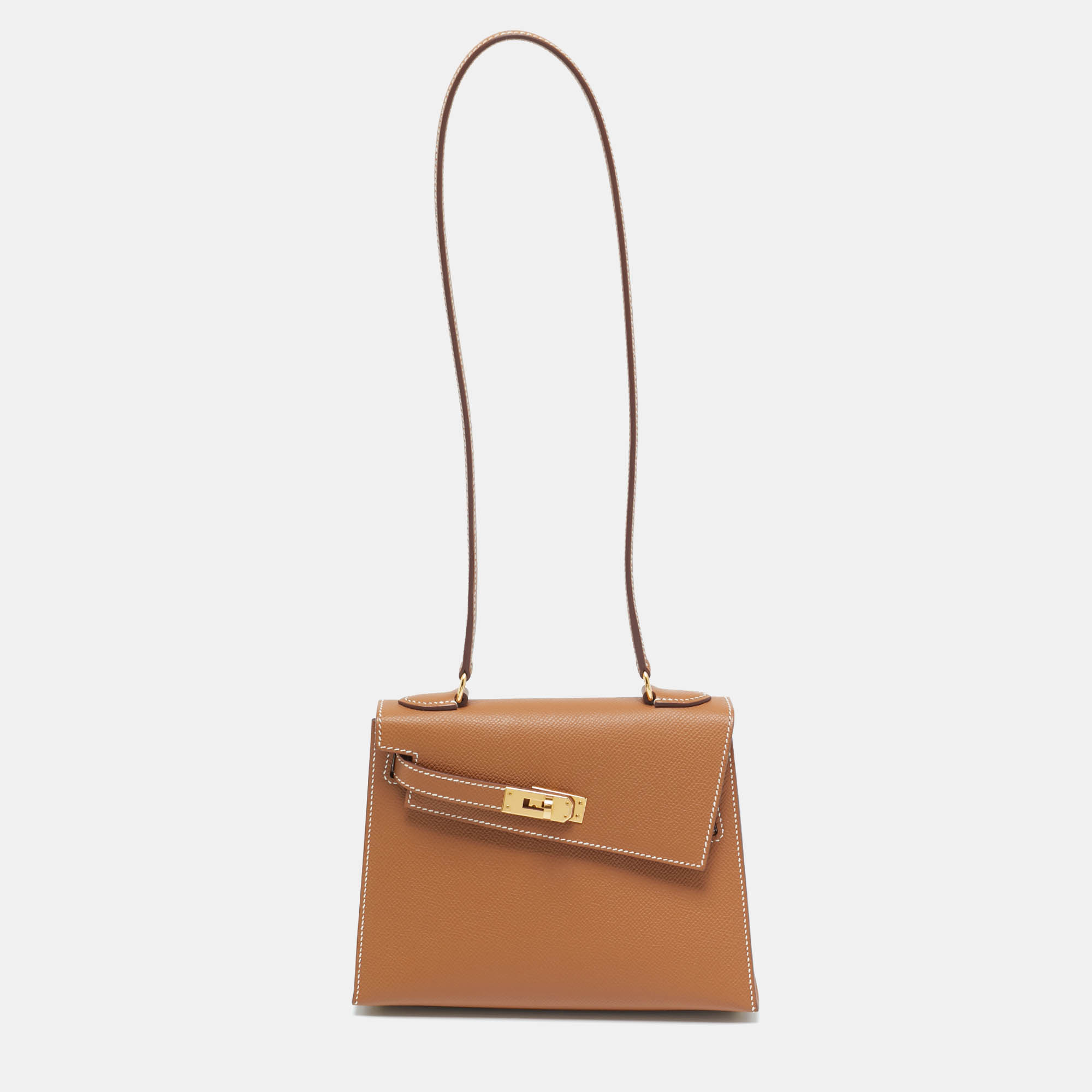 Pre Owned Hermes Gold Epsom Leather Gold Finish Kelly En Desordre Sellier 20 Bag