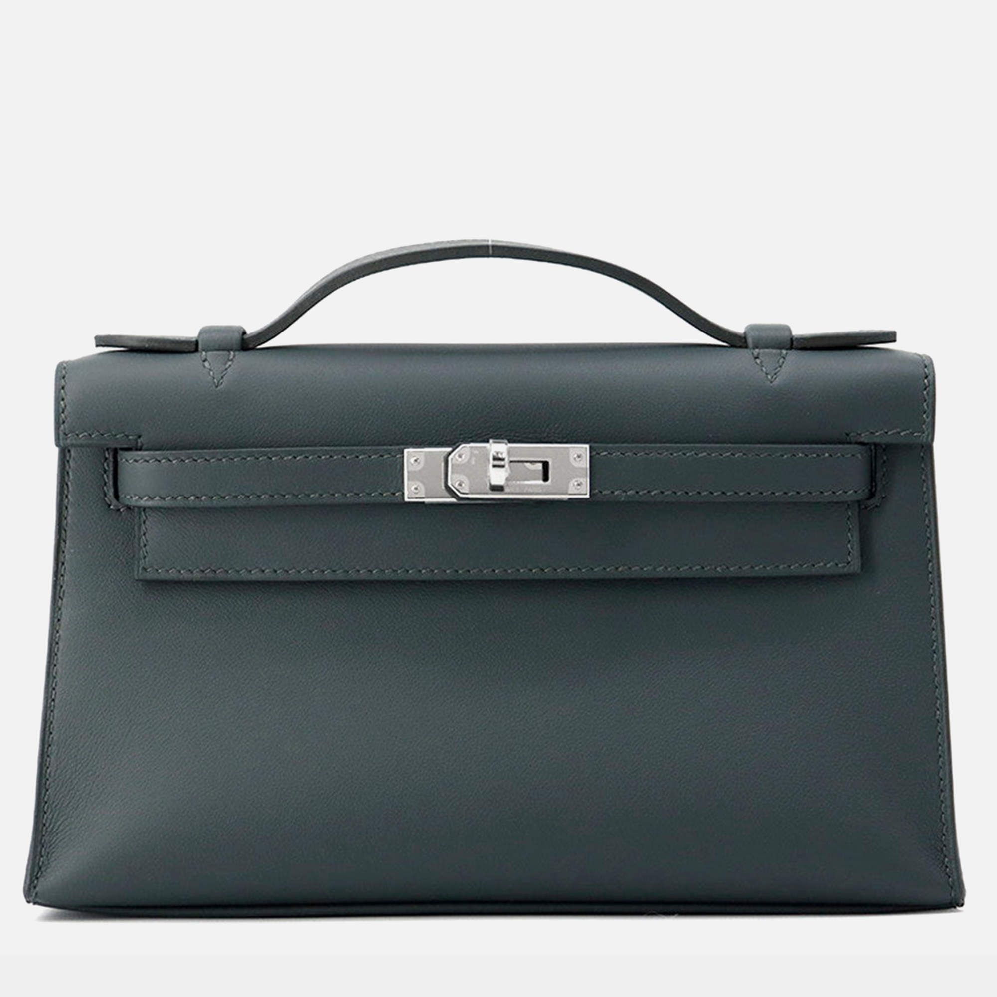 Pre Owned Hermes Pochettekelly Vert Mangrove Swift Leather