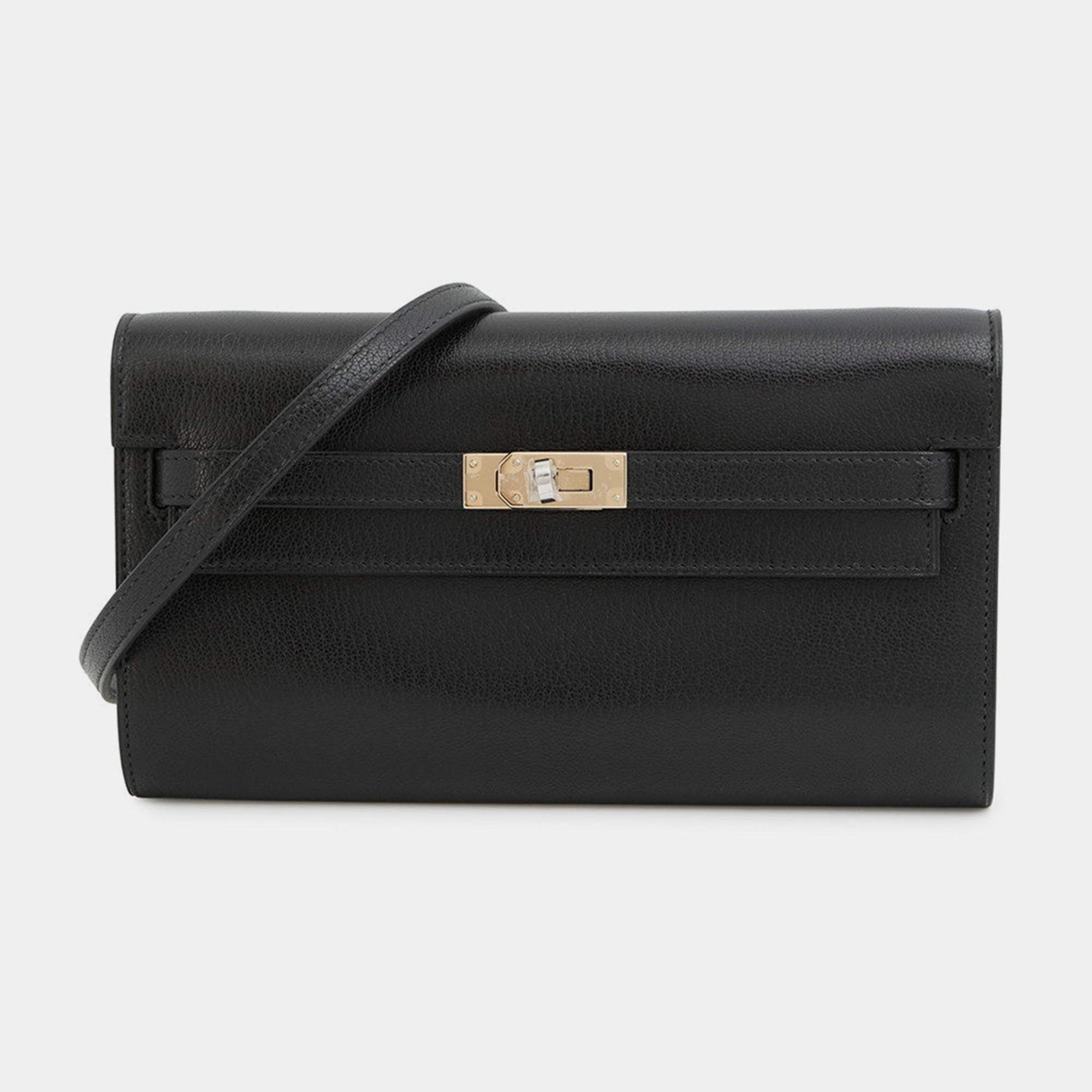 مملوكة مسبقًا Hermes Kelly Wallet Long To Go Black Chevre Shamqila