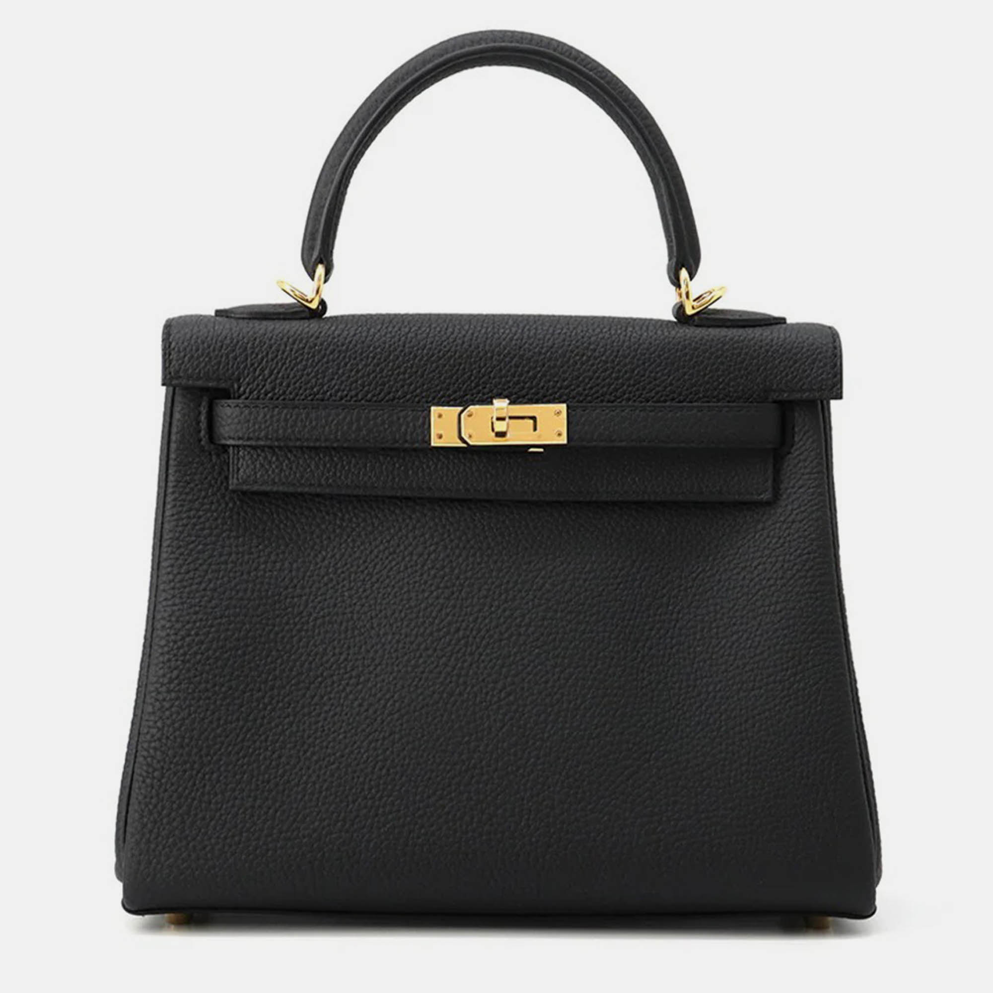 مملوكة مسبقًا Hermes Kelly Retourne Size 25 Black Togo Leather Bag