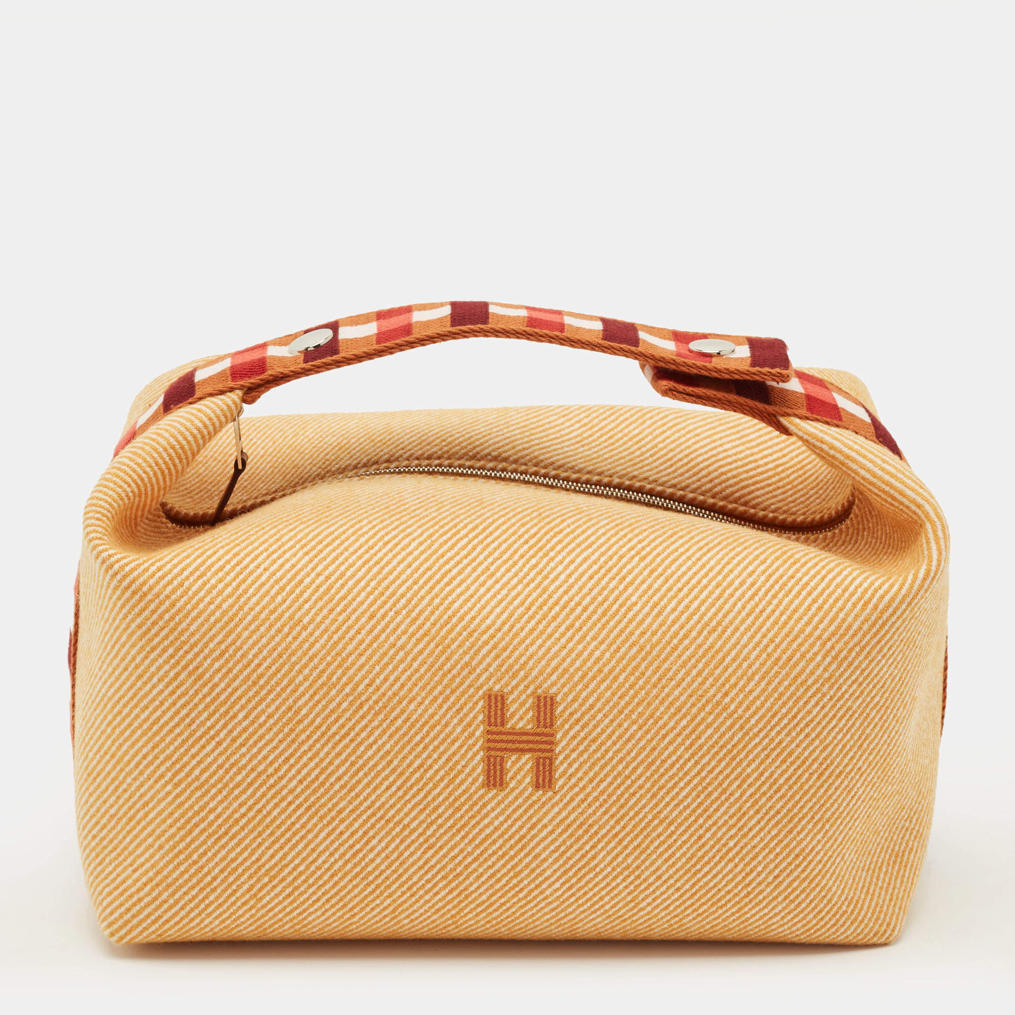 Pre Owned Hermes Bride-a-Brac Carre Large Fauve Merino Wool Pouch