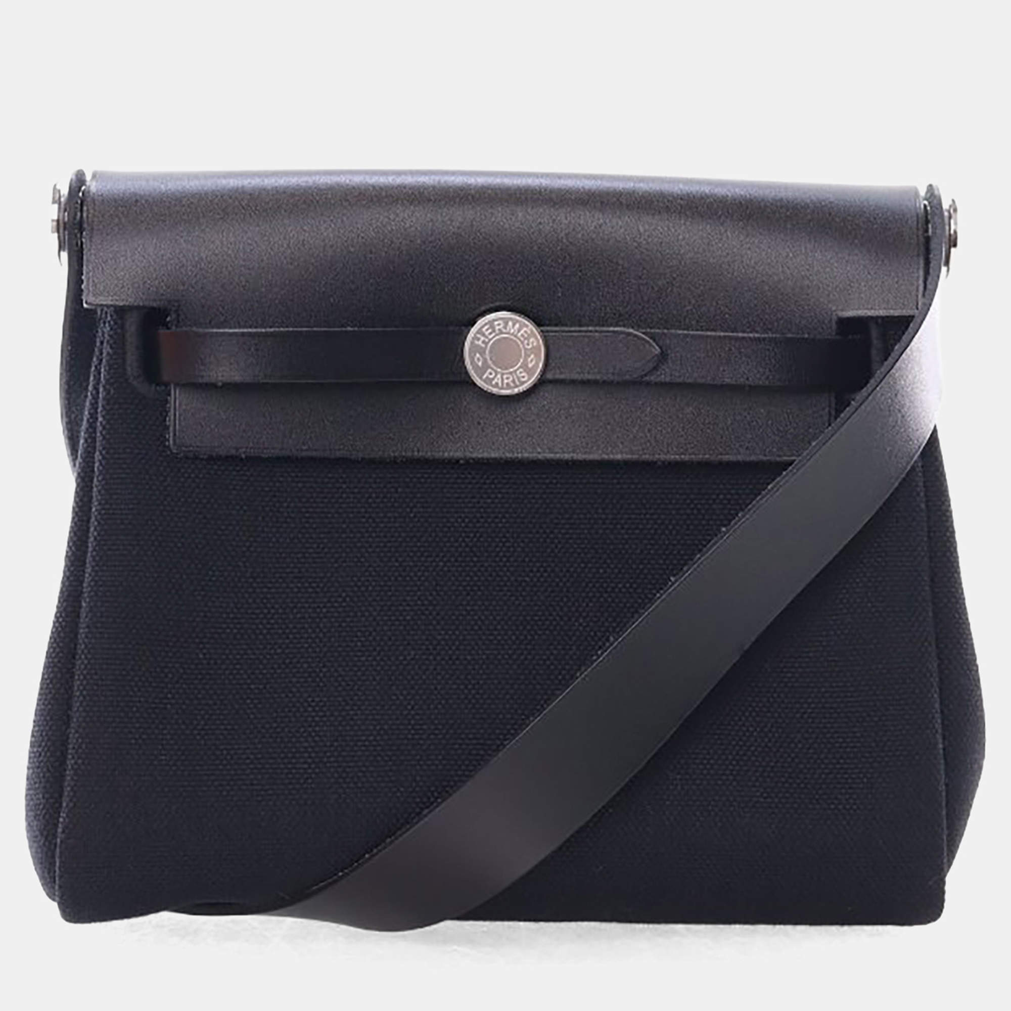 Pre Owned Hermes Noir Military Toile Mini Herbag Zip 20