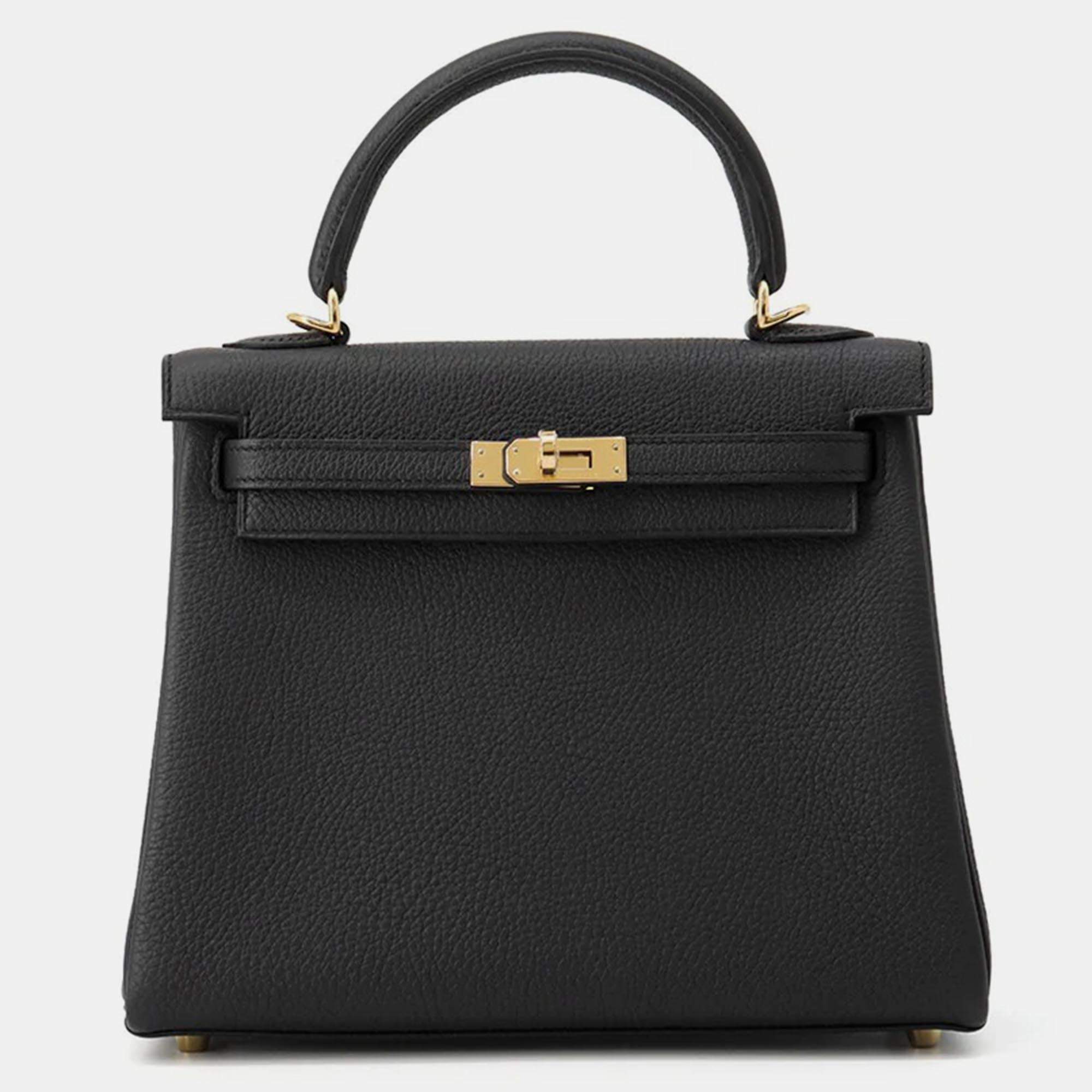 مملوكة مسبقًا Hermes Kelly Retourne Sewing Black Togo Leather Size 25