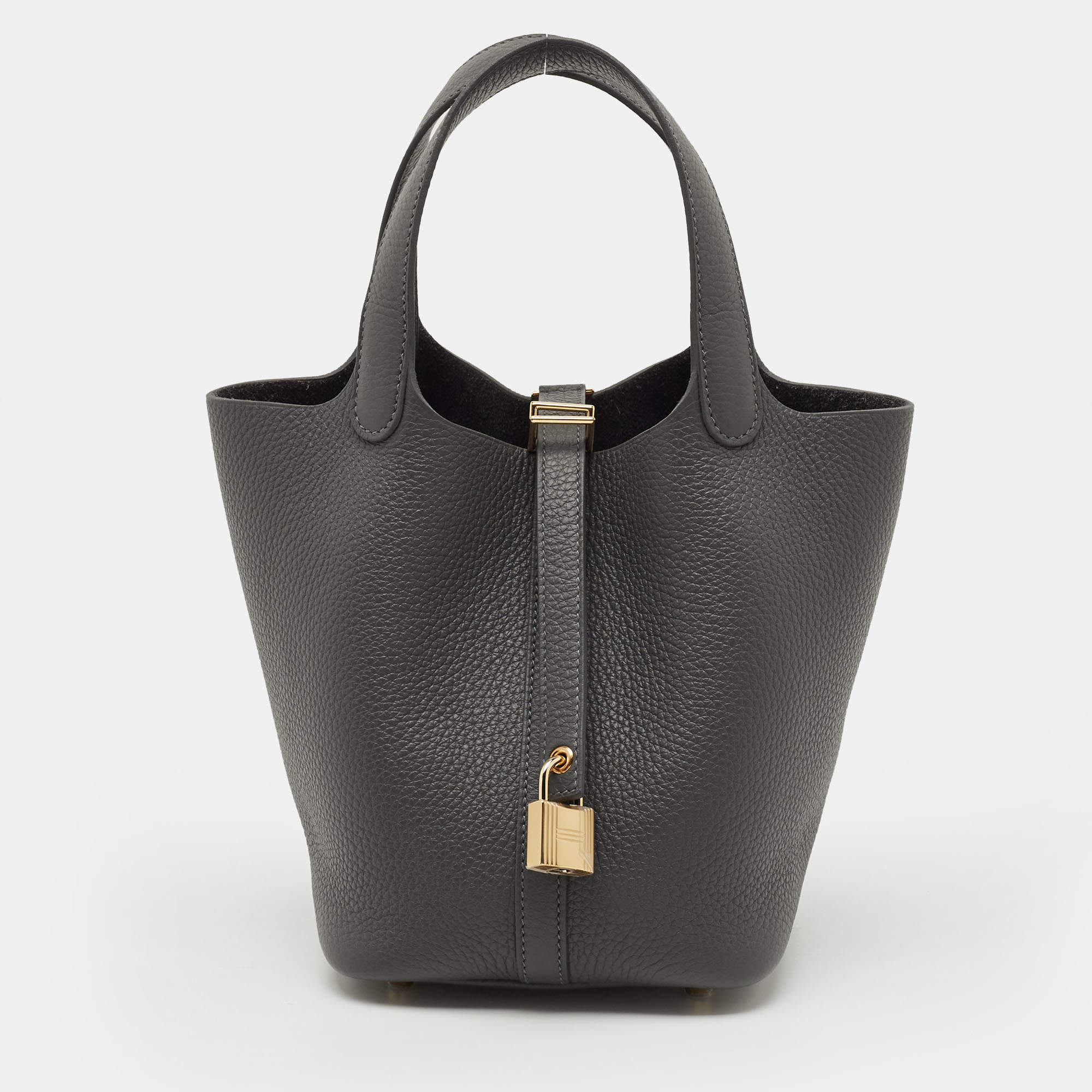 Pre Owned Hermès Picotin Lock 18 Gris Misty Taurillon Clemence Leather Tote