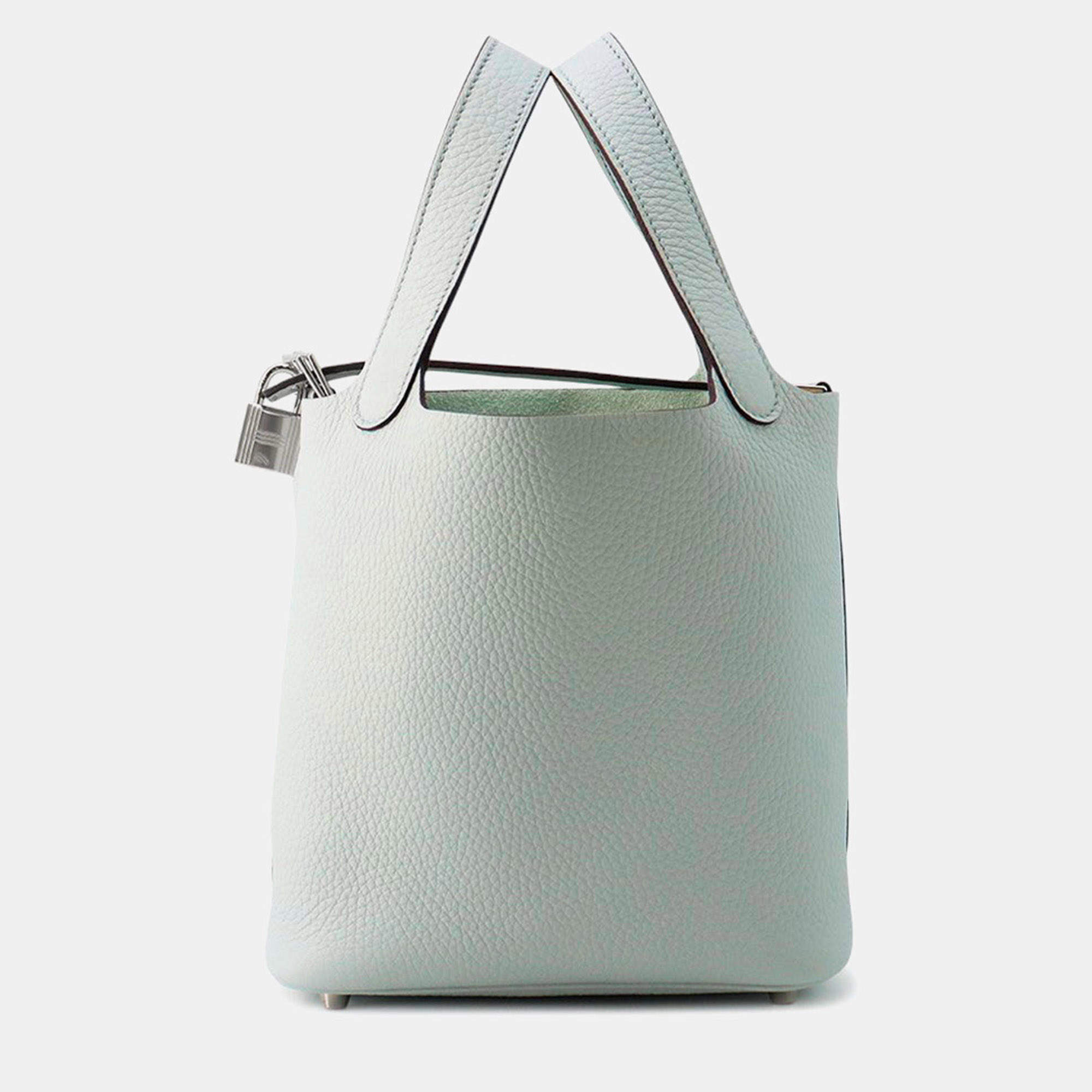 Pre Owned Hermes Picotin Lock Blue Pale Taurillon Clemence Size Pm