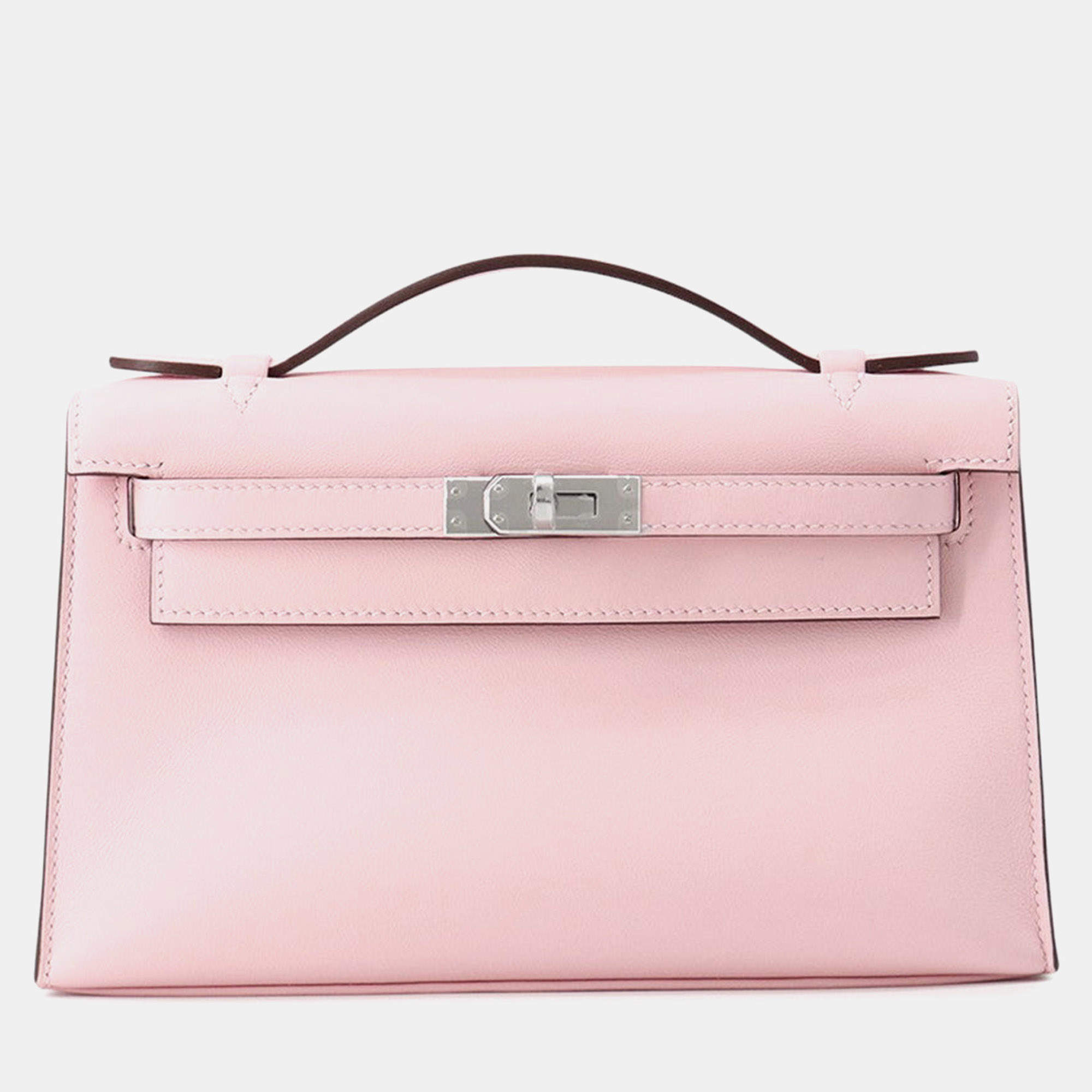 Pre Owned Hermes Pochettekelly Rose Sakura Swift Leather