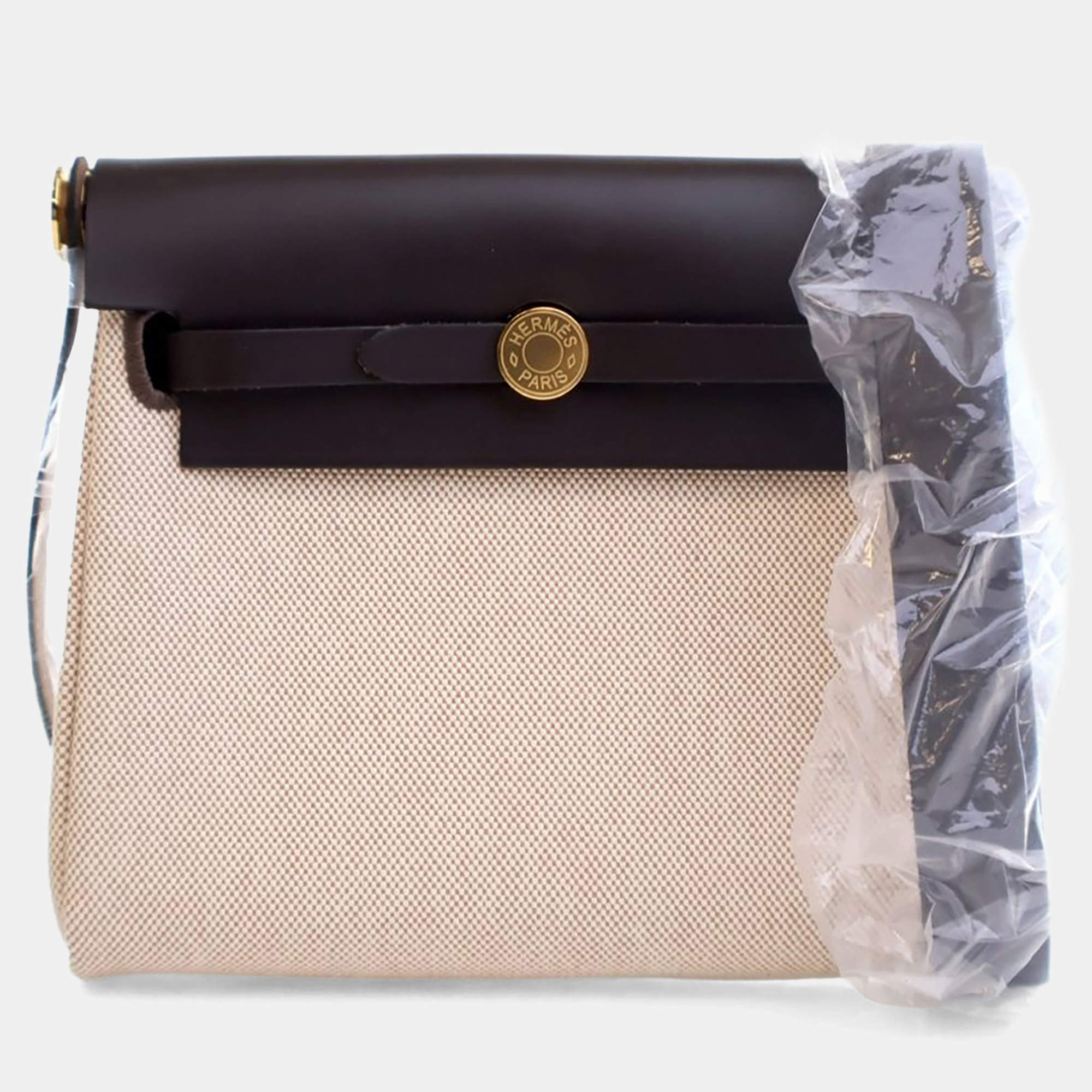 مملوكة مسبقًا Hermes Brown,Cream Military Toile Mini Herbag Zip 20