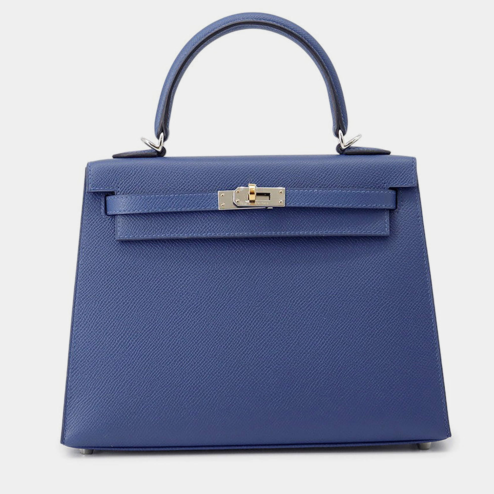 Pre Owned حقيبة هيرمس كيلي سيليير 25 جلد إيبسوم أزرق تاي