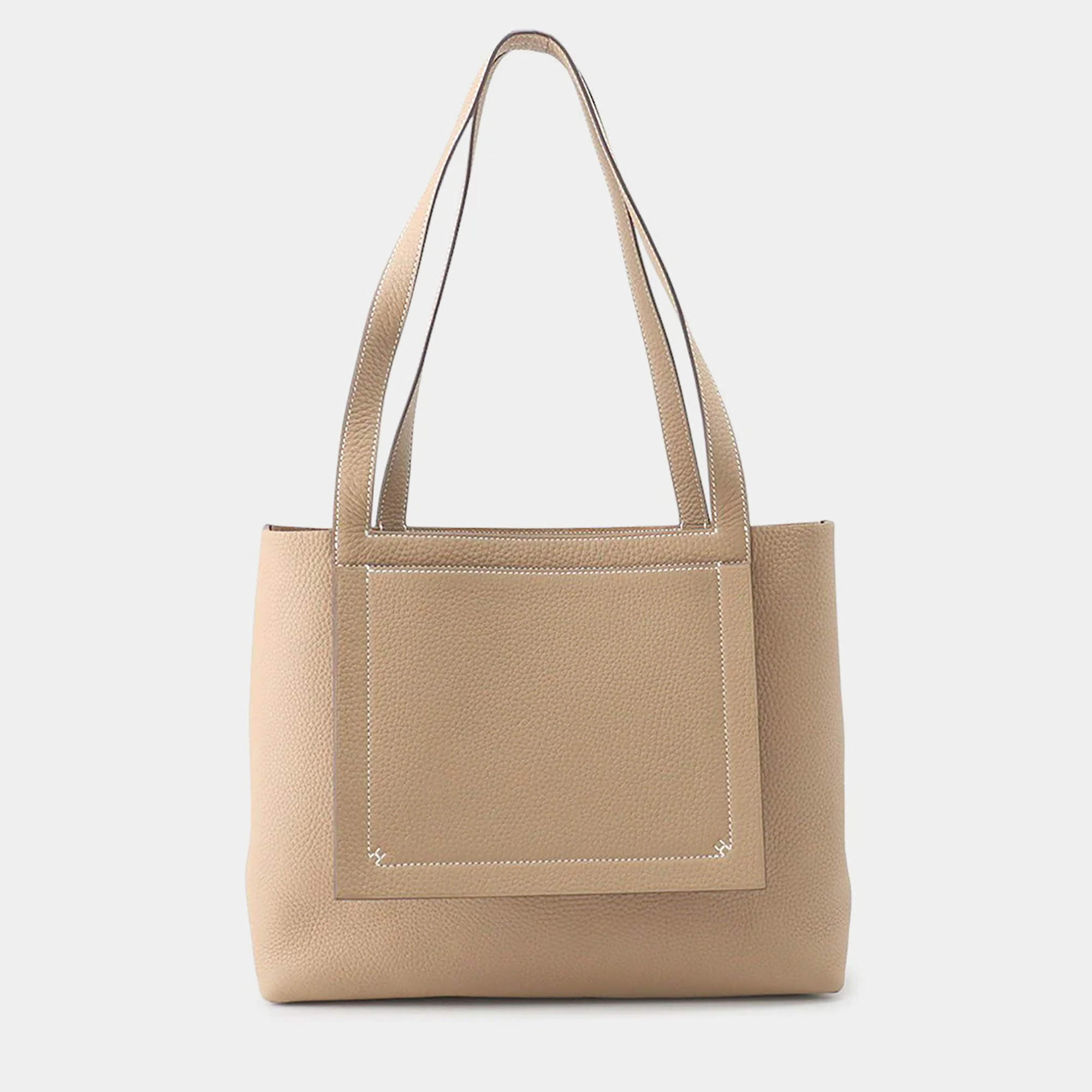 Pre Owned Hermes Cabas Sellier Beige Marfa Taurillon Clemence Size 31