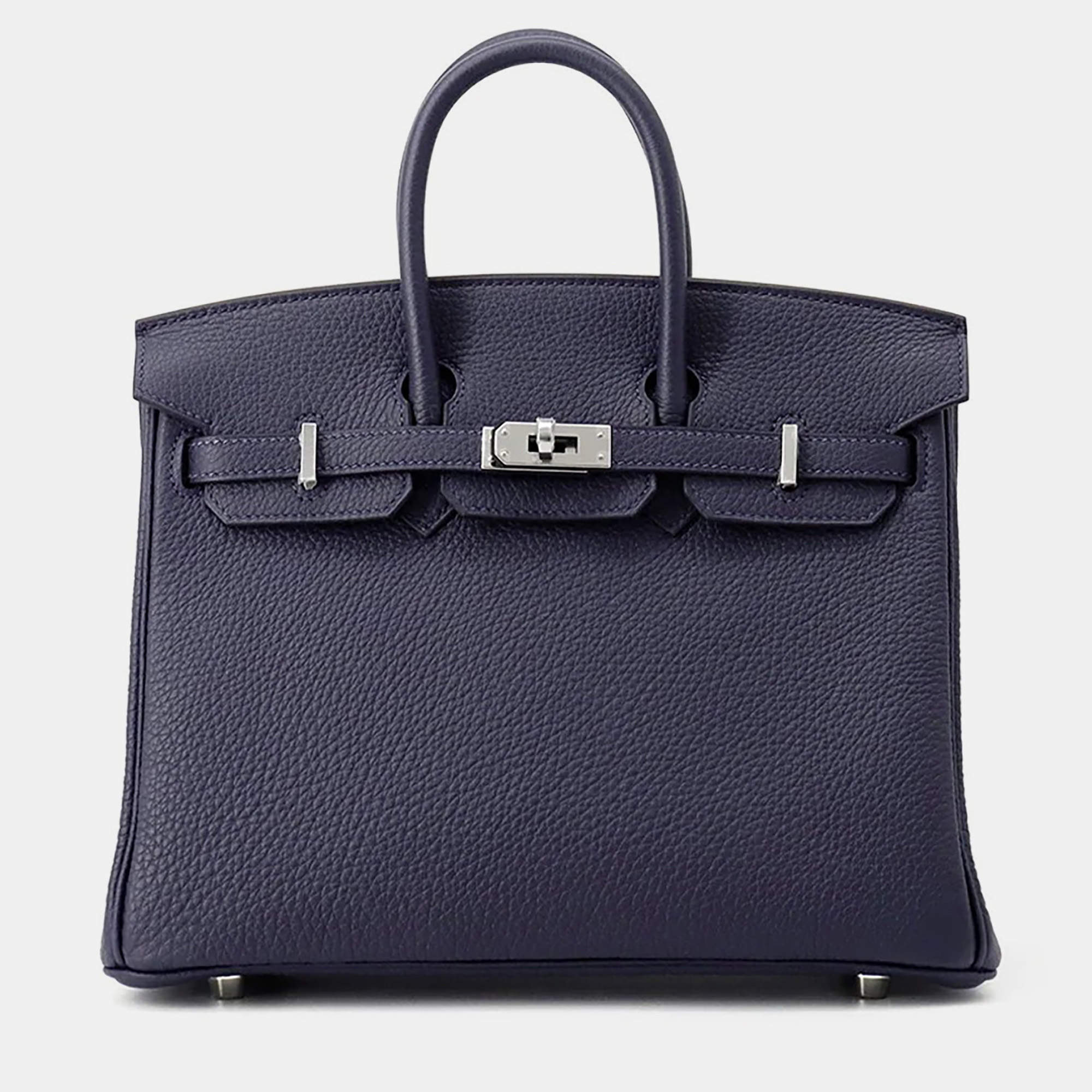 Pre Owned Hermes Birkin Blue Nuit Togo Leather Size 25