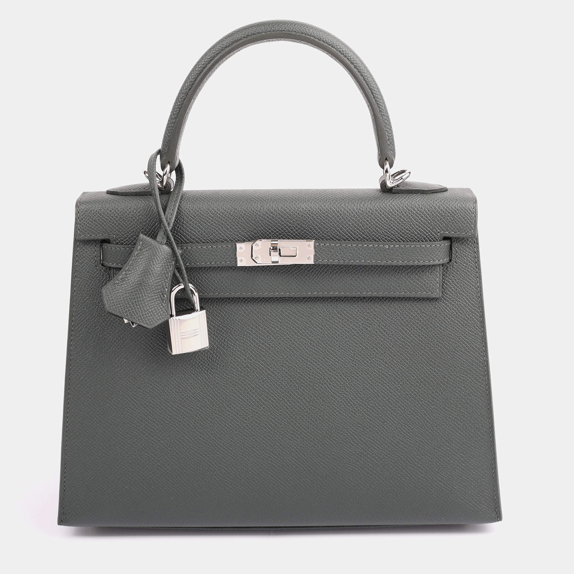 Pre Owned Hermes Kelly 25 Vert Mangrove Epsom Calfskin Leather Sellier Top Handle Bag