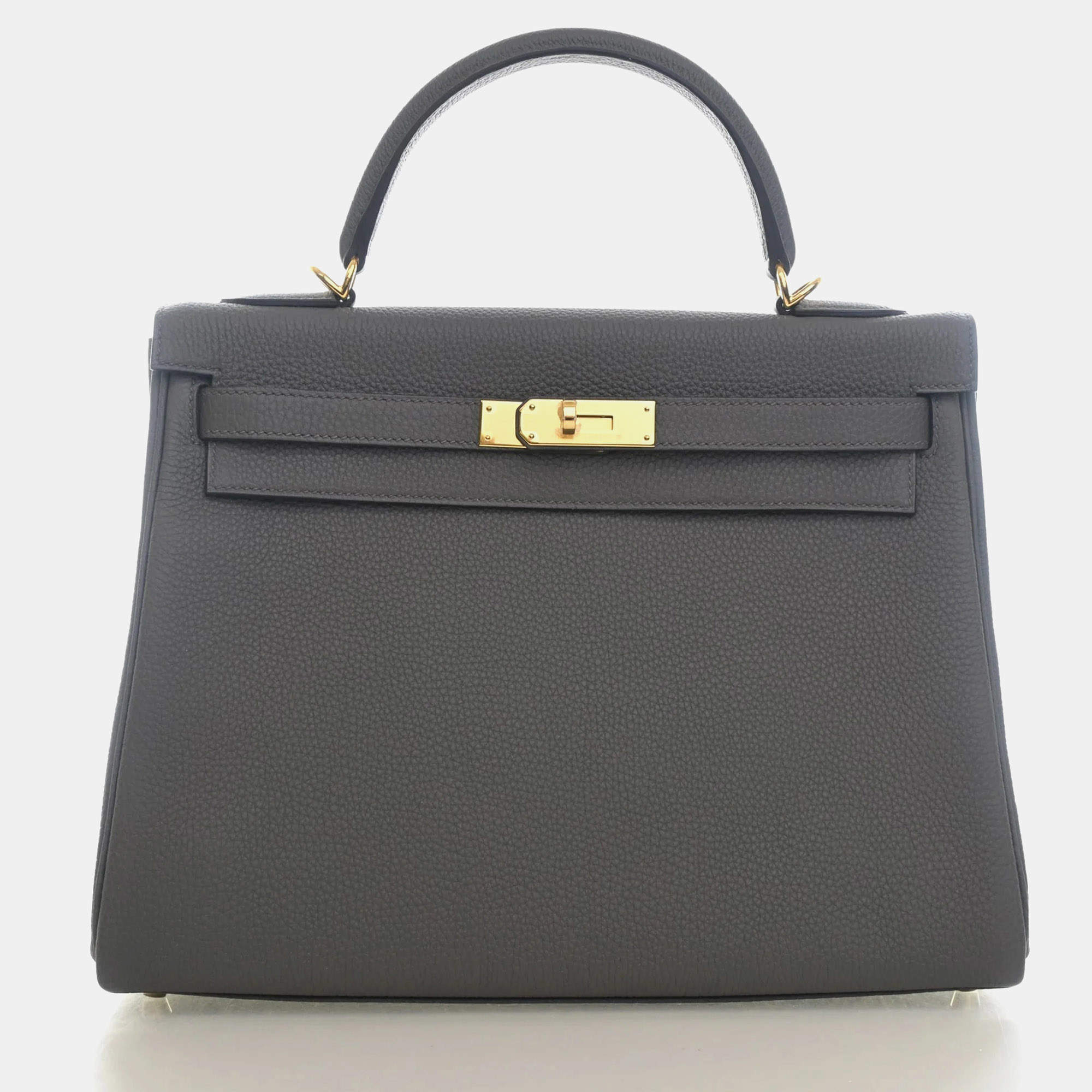 Pre Owned Hermes Kelly 32 Gris Etain Togo Calfskin Leather Top Handle Bag