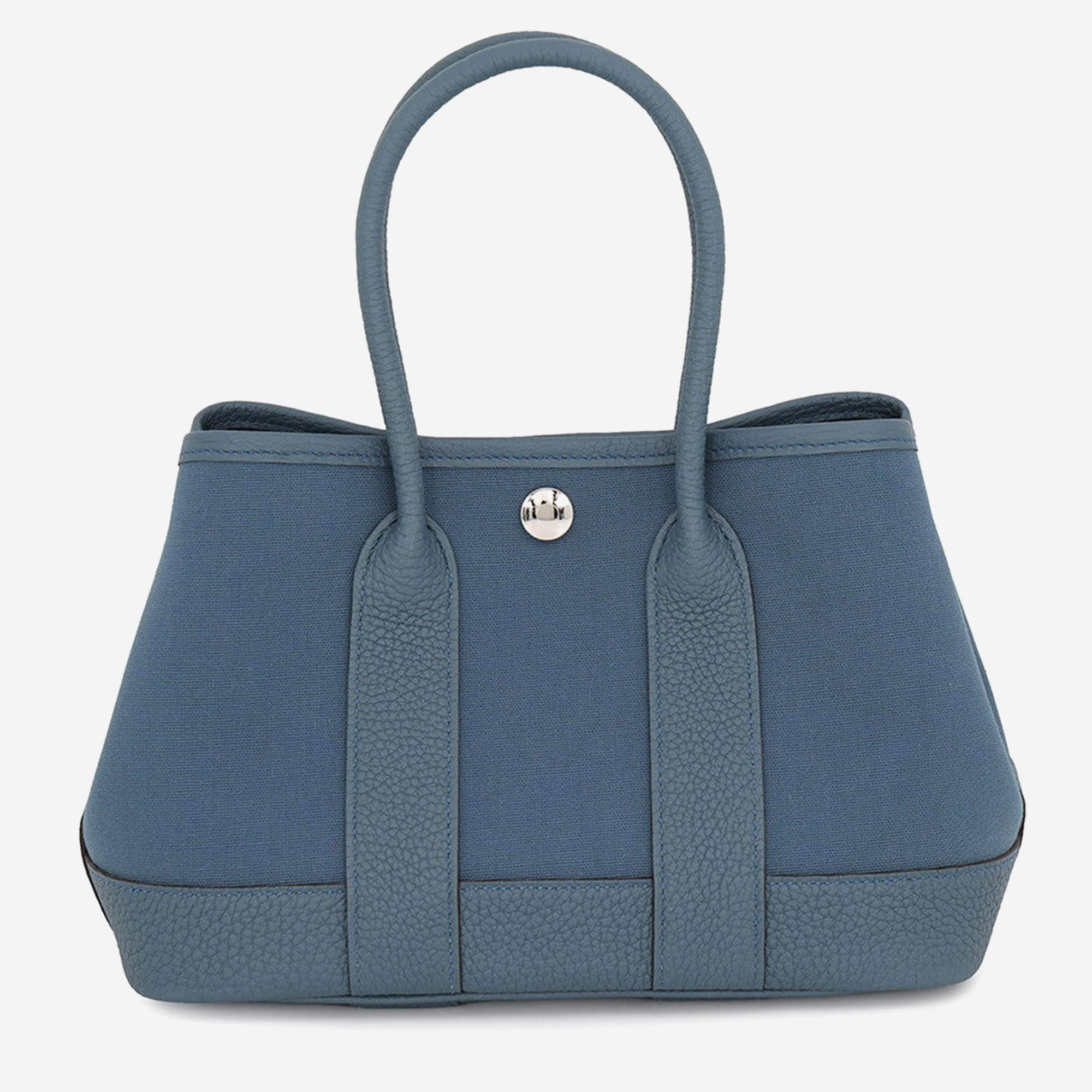 Pre Owned Hermes Garden Party 23 Blue Tempete Toile Officier Negonda Leather Top Handle Bag