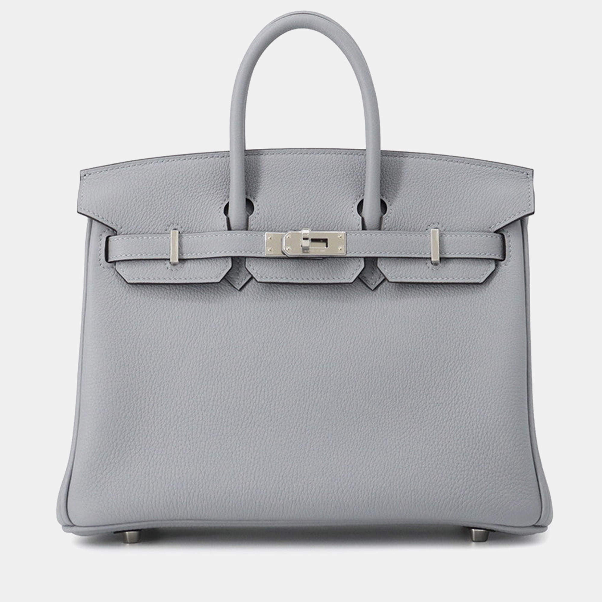 Pre Owned Hermes Birkin 25 Gray Togo Calfskin Leather Top Handle Bag