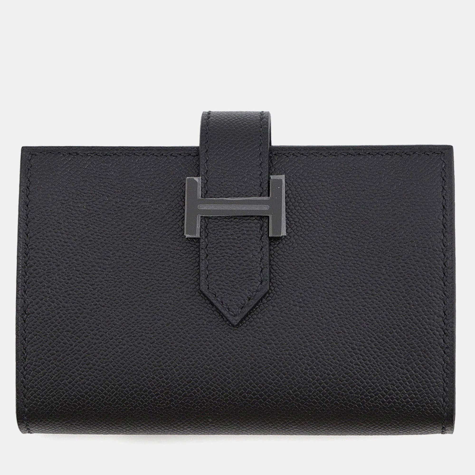 Pre Owned Hermes Bearn Mini Coin Purse Included Black Veau Madame