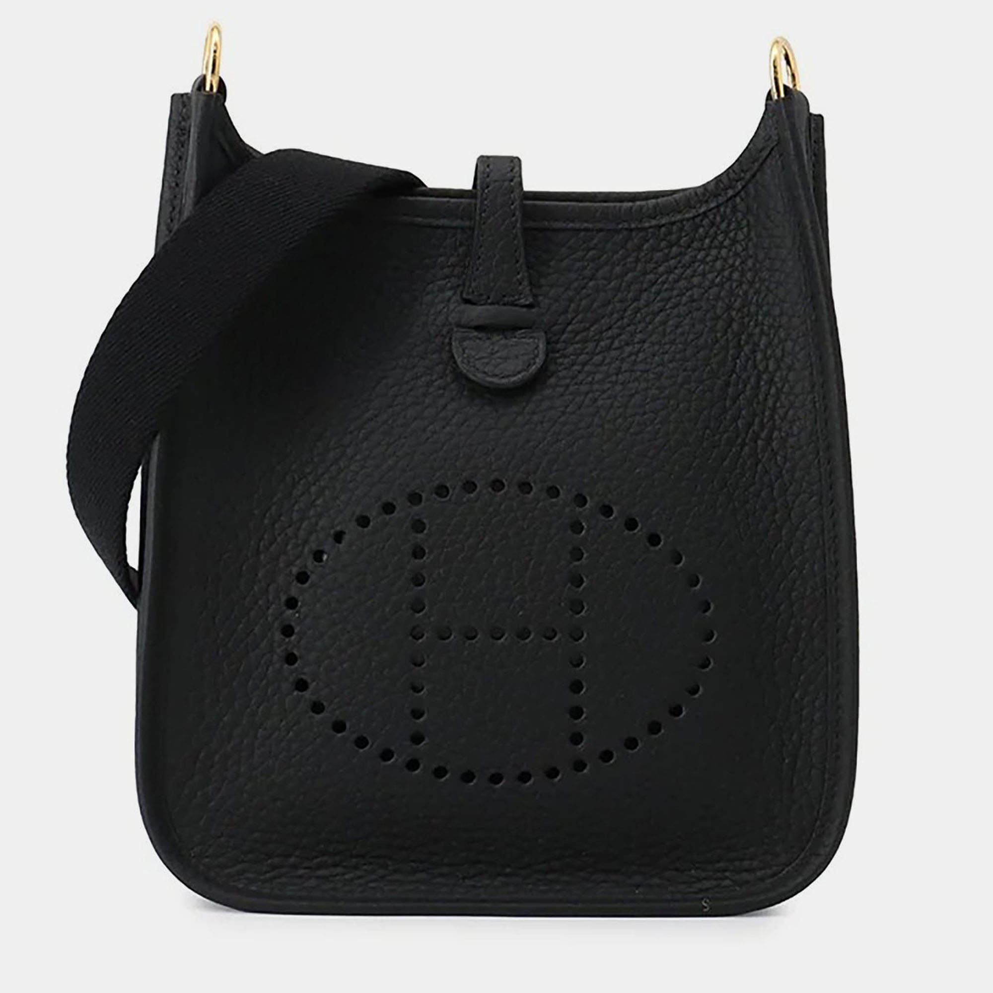 Pre Owned Hermes Evelyne TPM Black Taurillon Clemence Leather Shoulder Bag
