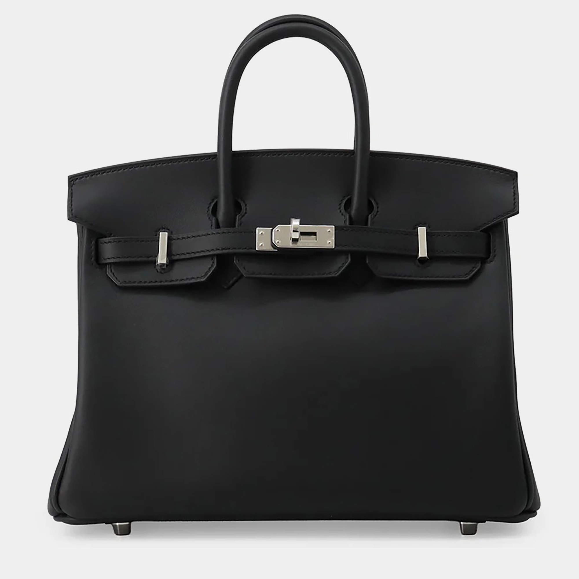 Pre Owned Hermes Birkin 25 Black Swift Leather Top Handle Bag