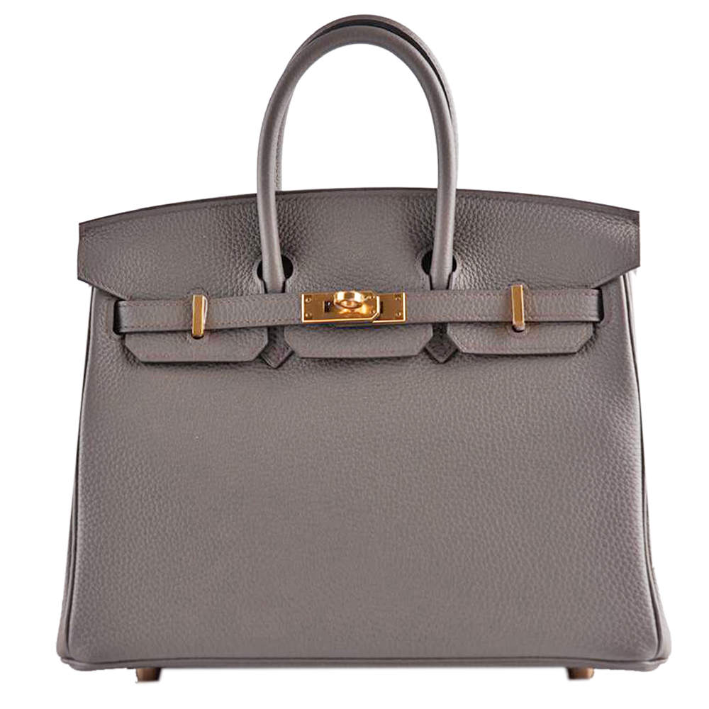 Pre Owned Hermes Etain Togo Leather Rose Gold Hardware Birkin 25 Bag