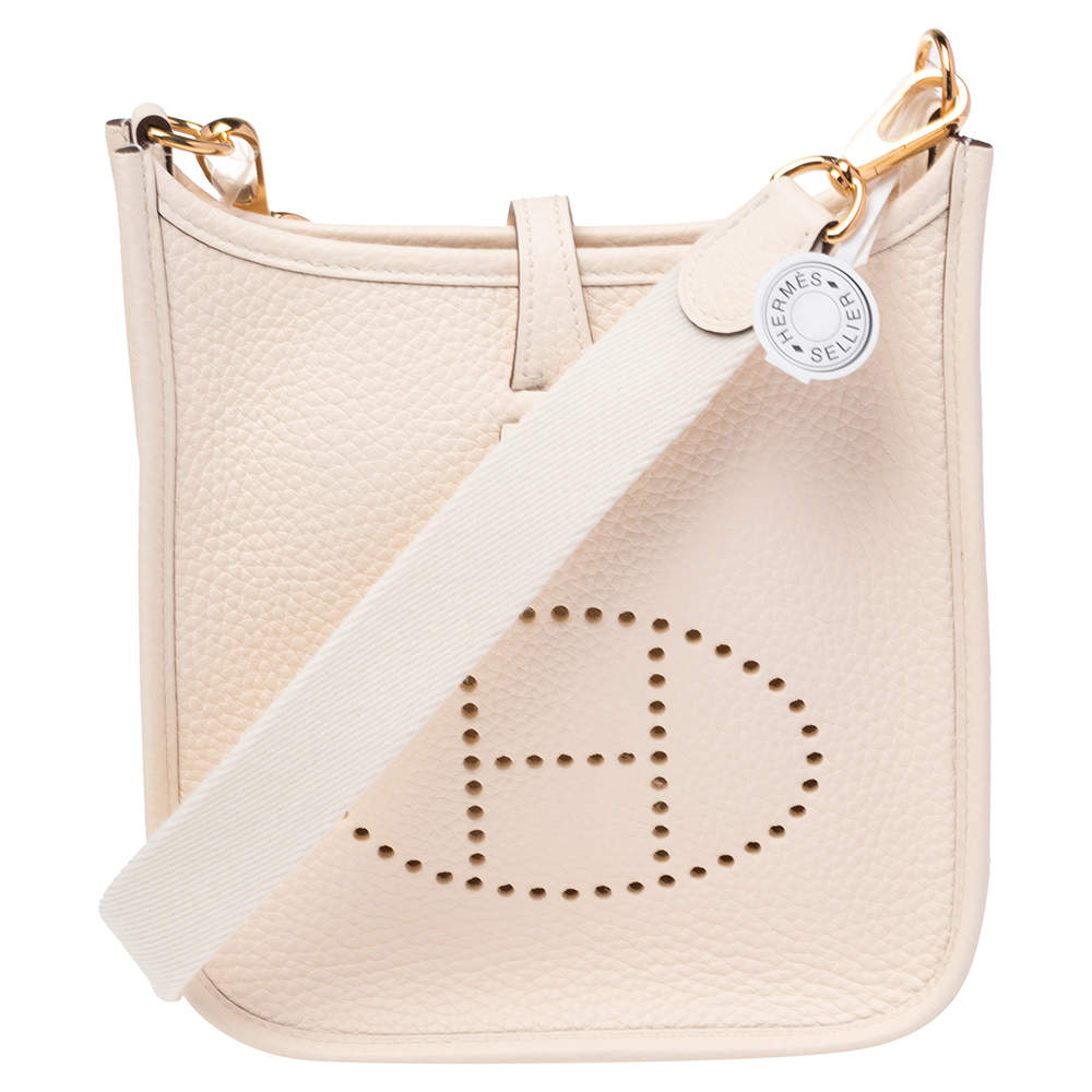 Pre Owned Hermes Nata/Craie Taurillon Clemence Leather Evelyne TPM Bag