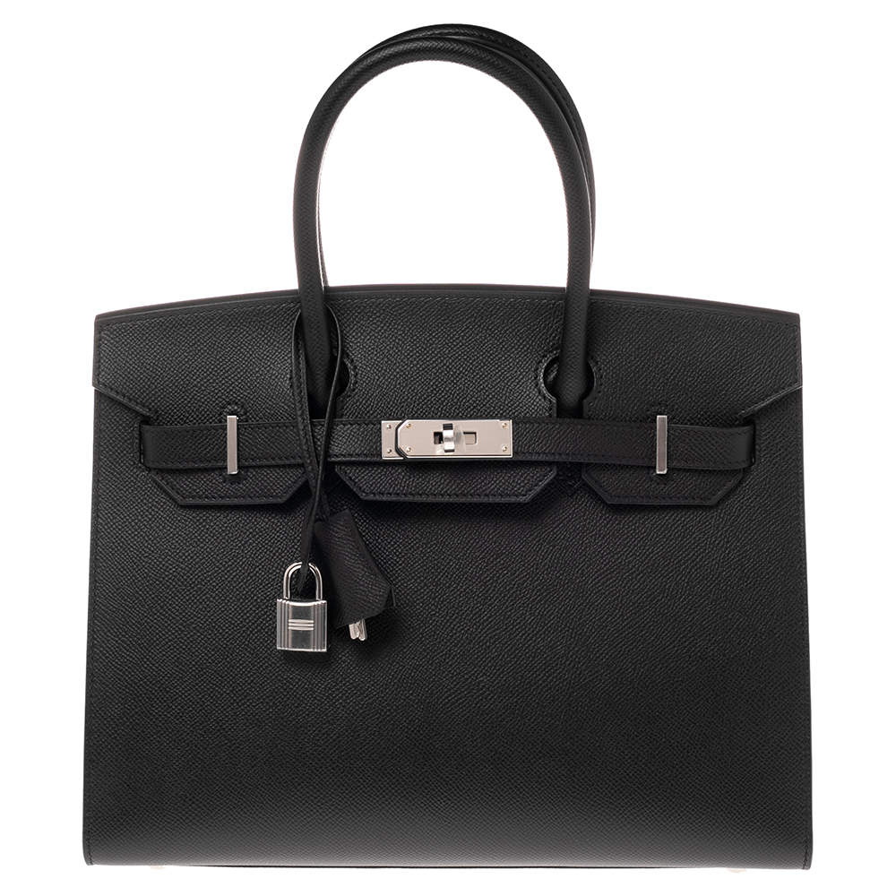 Pre Owned Hermes Noir Epsom Leather Palladium Plated Birkin Sellier 30 Bag