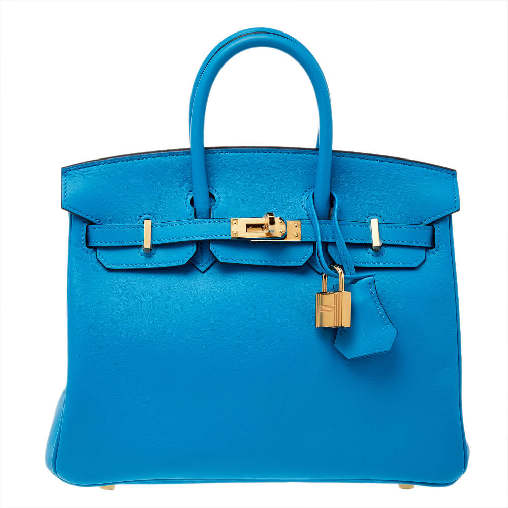 Hermes Blue Frida Swift Leather Gold Hardware Birkin 25 Bag Hermes