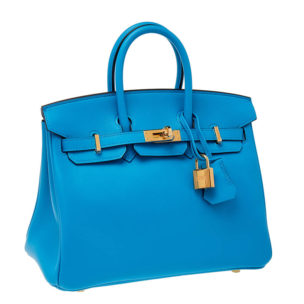 Hermes Blue Frida Swift Leather Gold Hardware Birkin 25 Bag Hermes