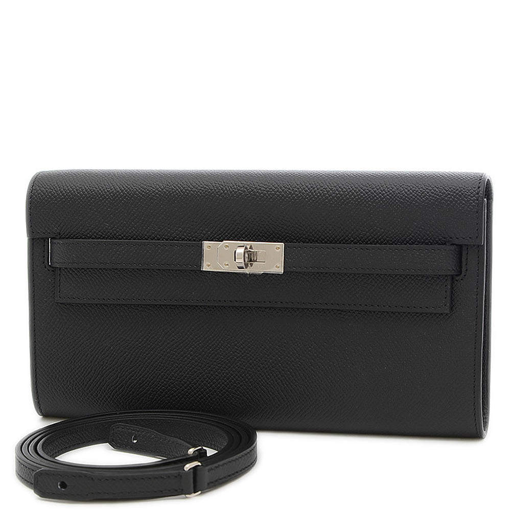 Hermes Black Epsom Leather Palladium Hardware Kelly Wallet 